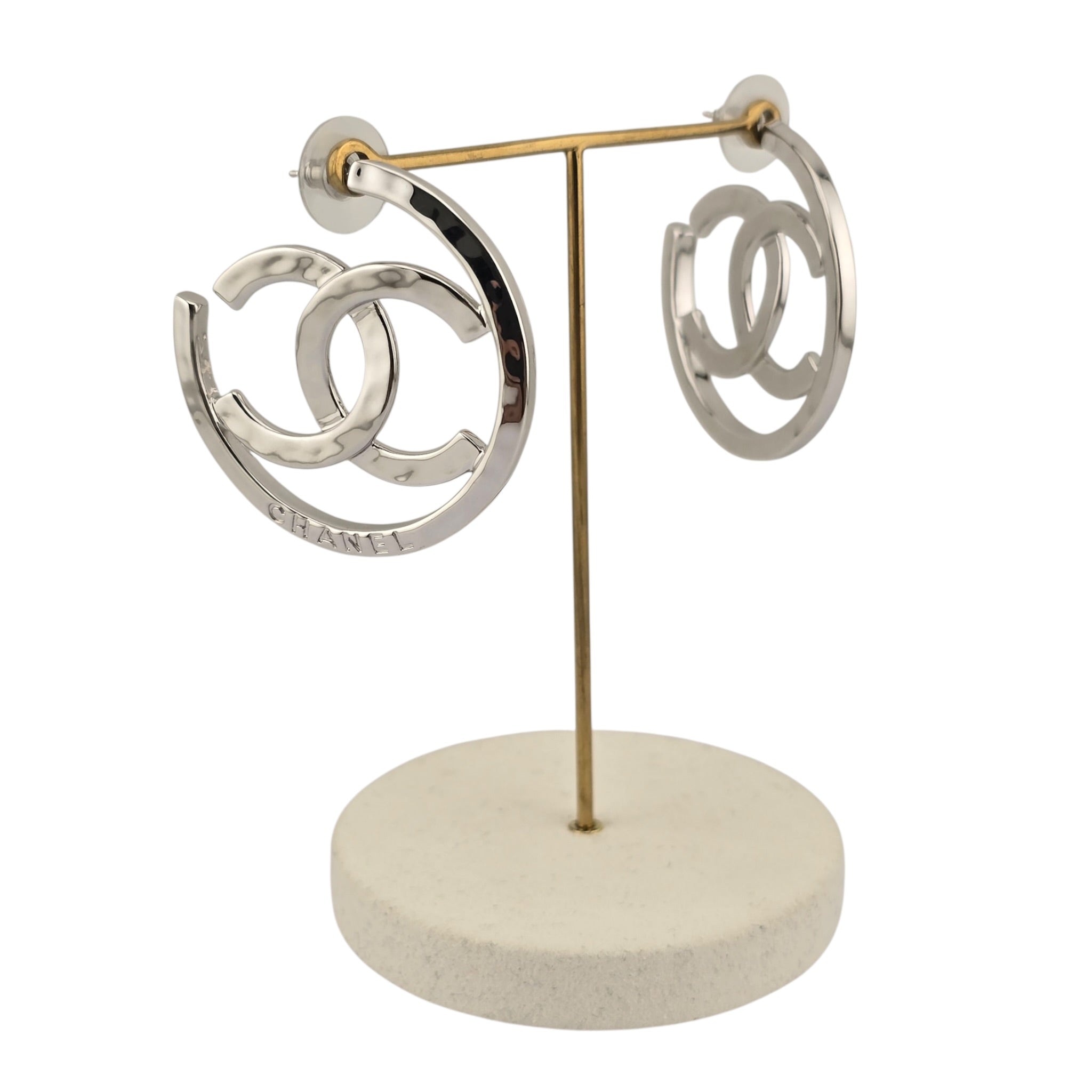 Chanel CC Silver Hoop Earrings 2025 CHANEL