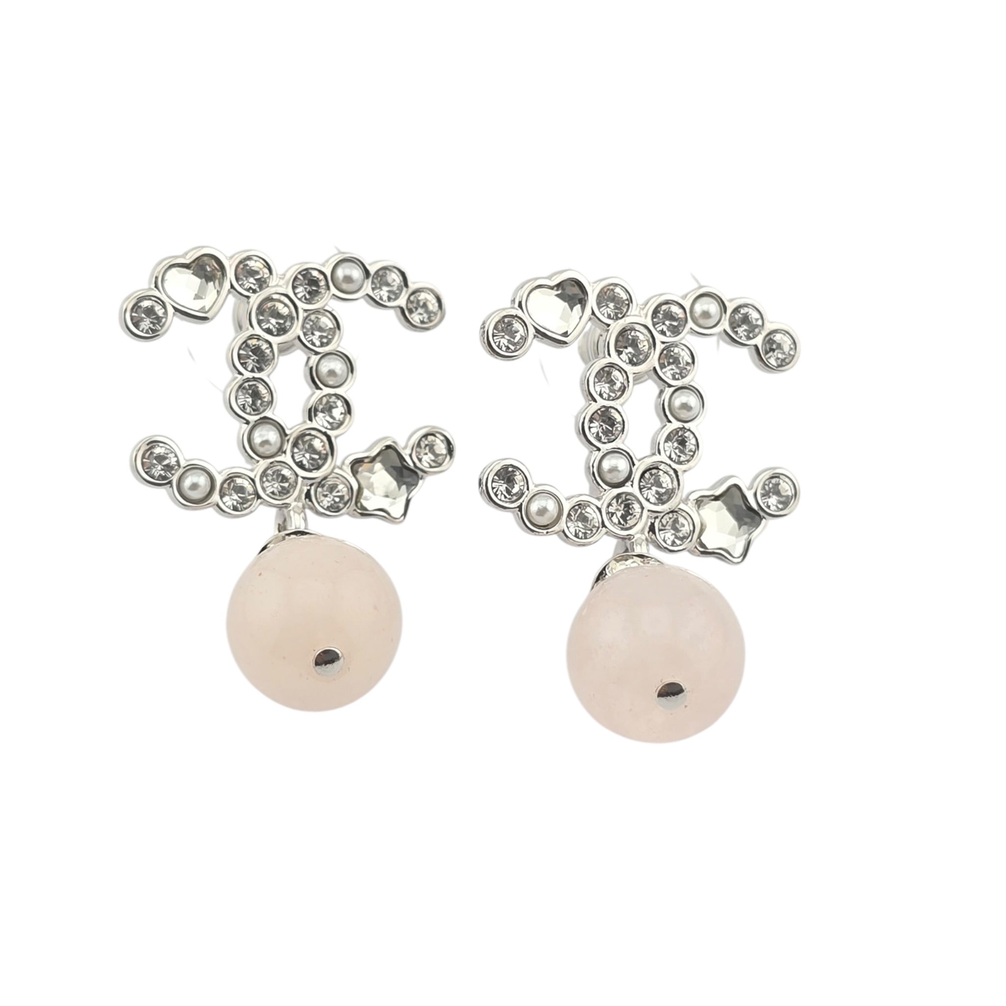 Chanel CC Gold Drop Crystal Faux Pink Pearl Earrings 2025 CHANEL
