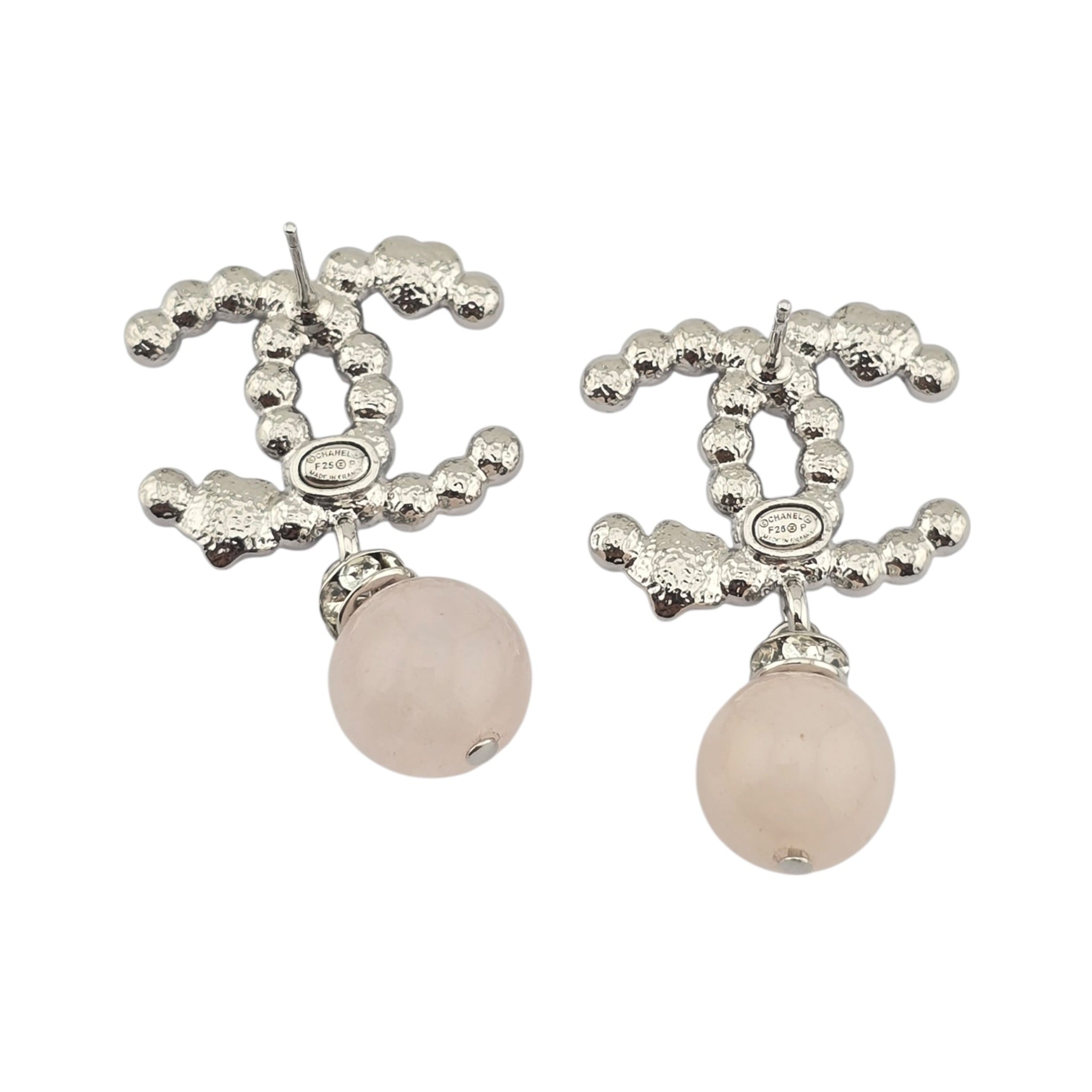 Chanel CC Gold Drop Crystal Faux Pink Pearl Earrings 2025 CHANEL