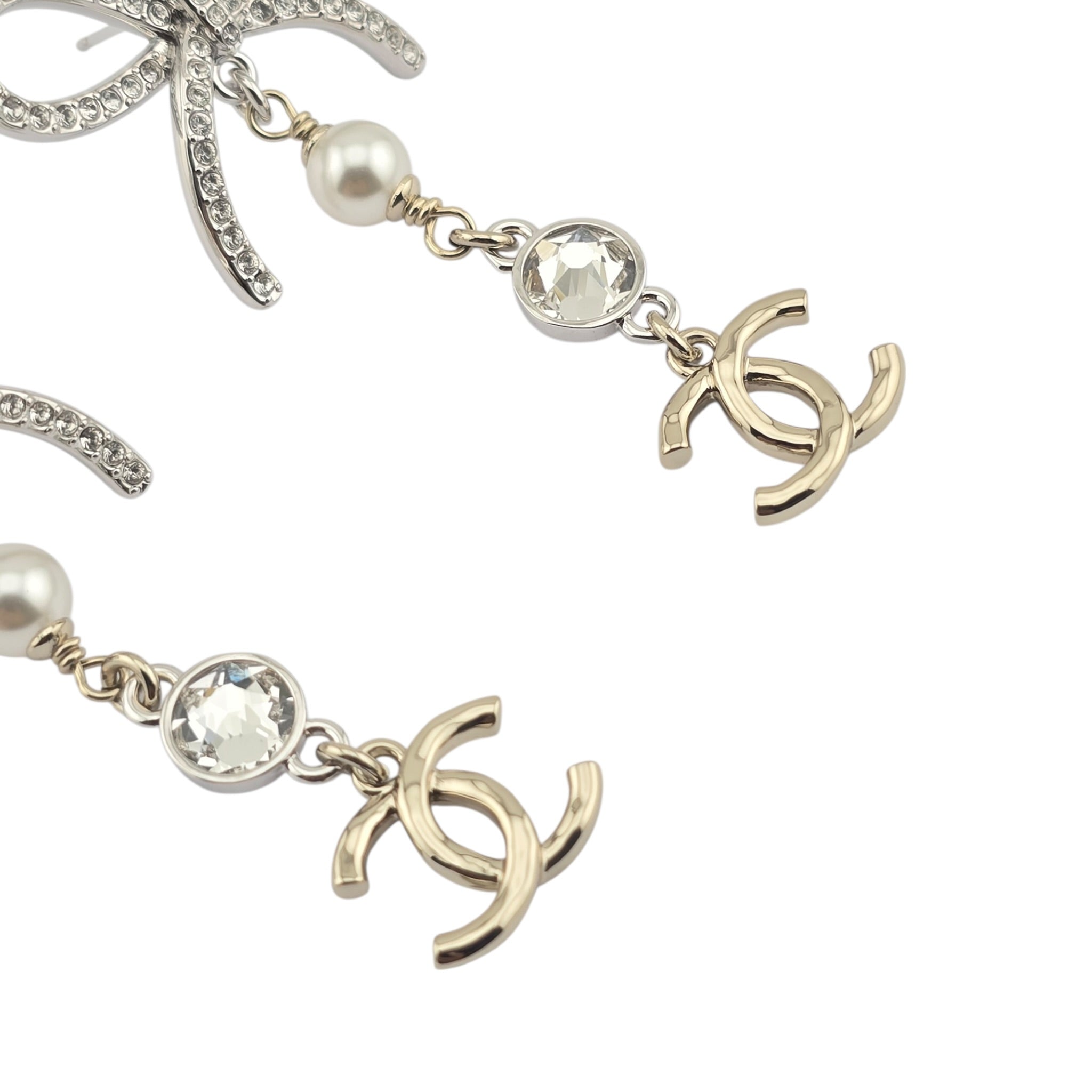 Chanel CC Crystal Bow Drop Earrings Gold 2025 CHANEL