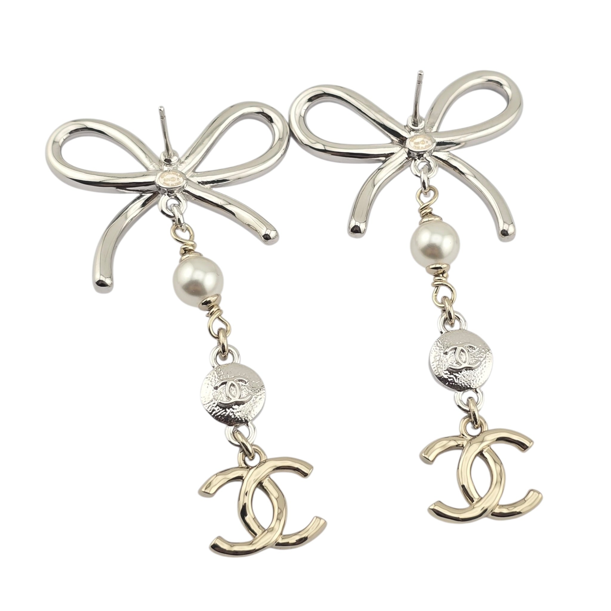 Chanel CC Crystal Bow Drop Earrings Gold 2025 CHANEL