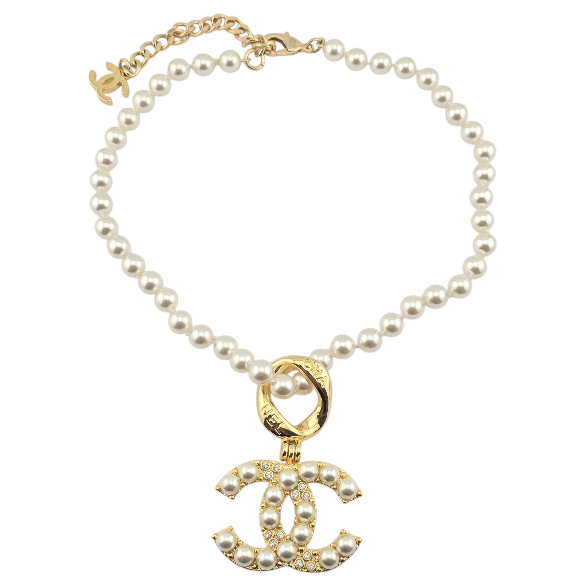 Chanel CC Faux Pearl Gold Pendant Necklace 2024 CHANEL