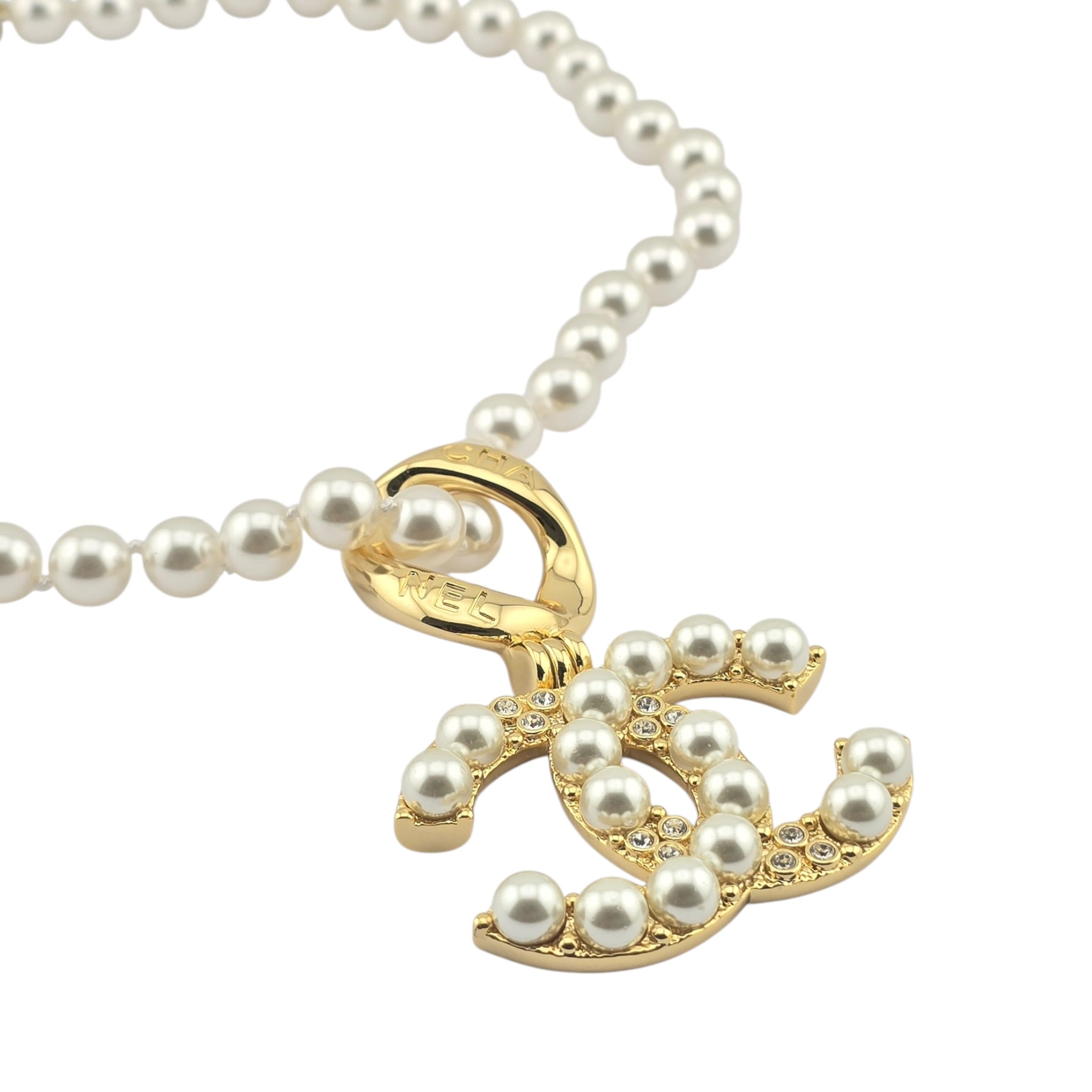 Chanel CC Faux Pearl Gold Pendant Necklace 2024 CHANEL