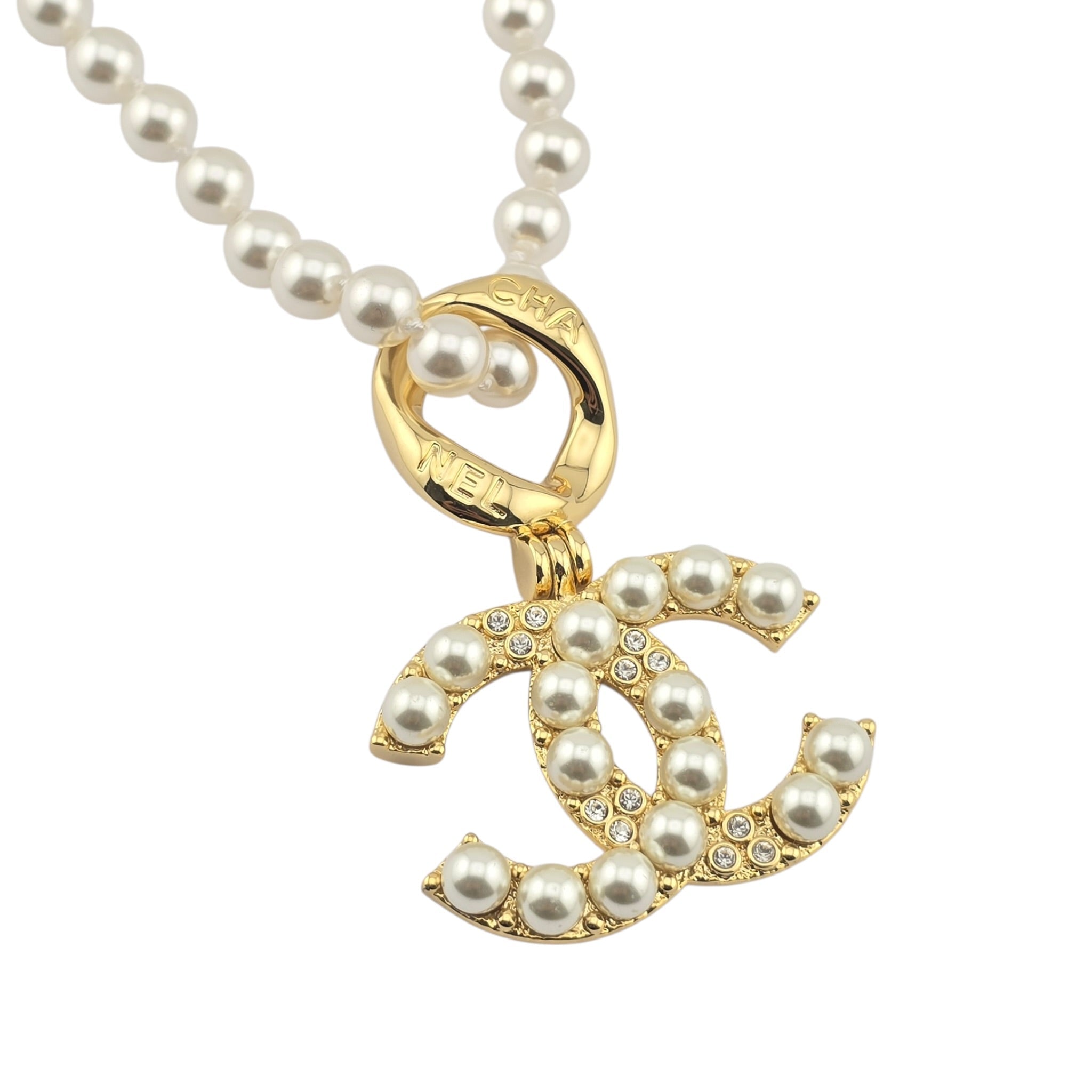 Chanel CC Faux Pearl Gold Pendant Necklace 2024 CHANEL