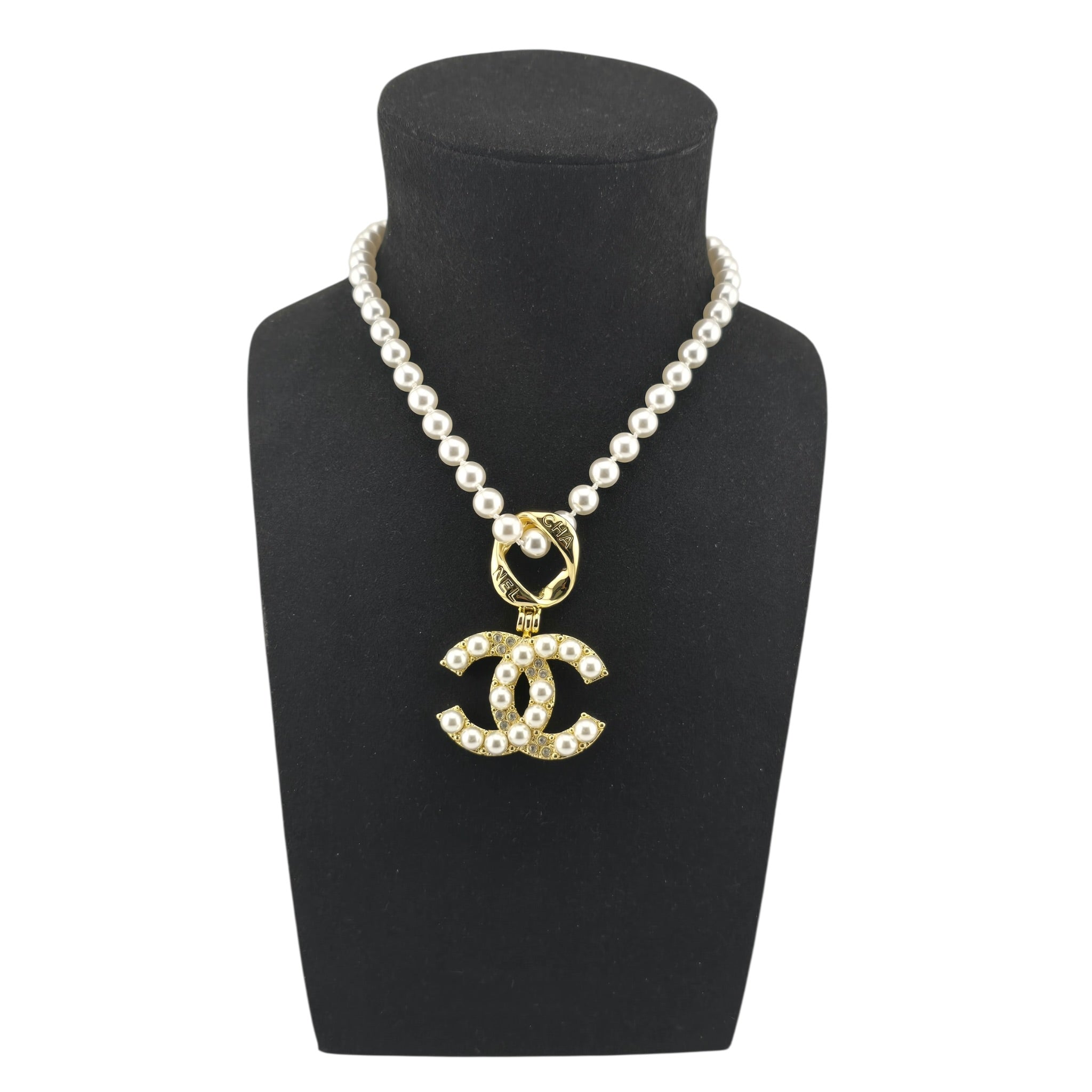 Chanel CC Faux Pearl Gold Pendant Necklace 2024 CHANEL