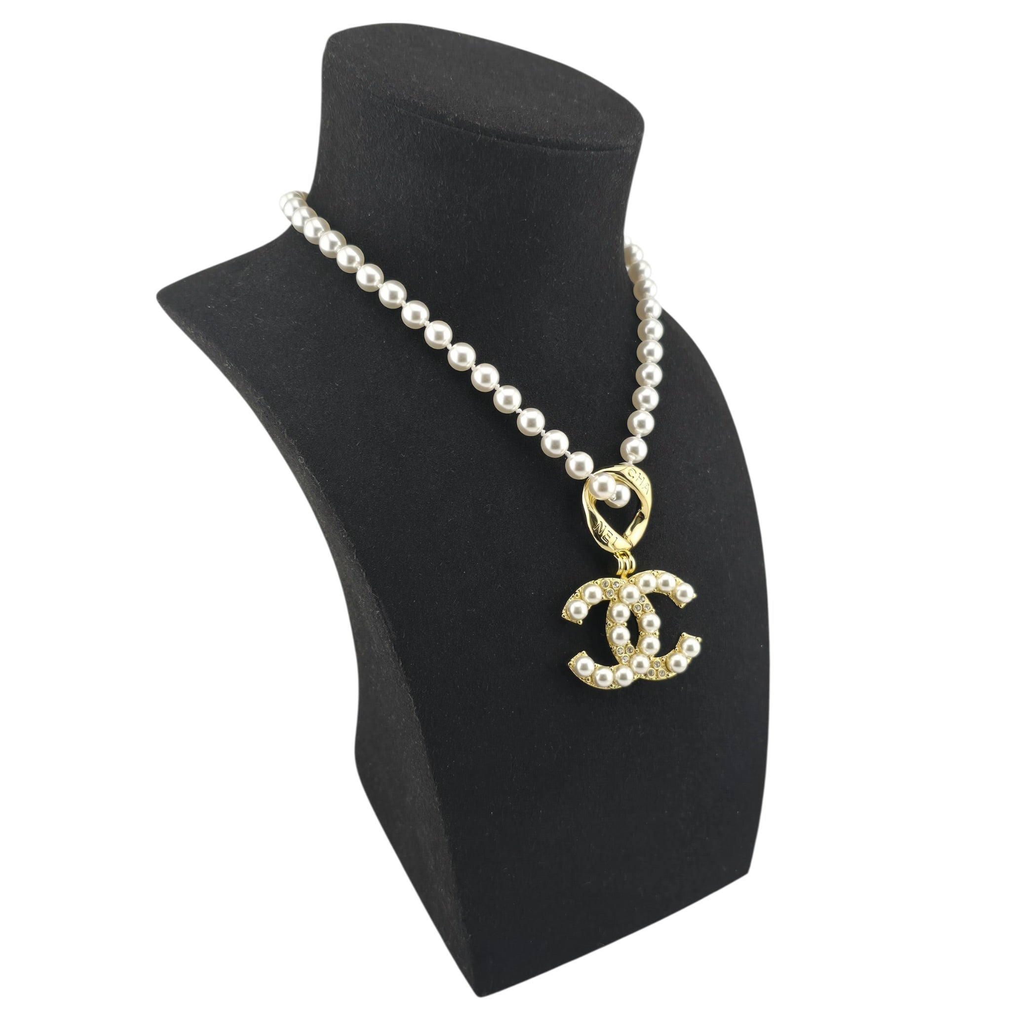 Chanel CC Faux Pearl Gold Pendant Necklace 2024 CHANEL