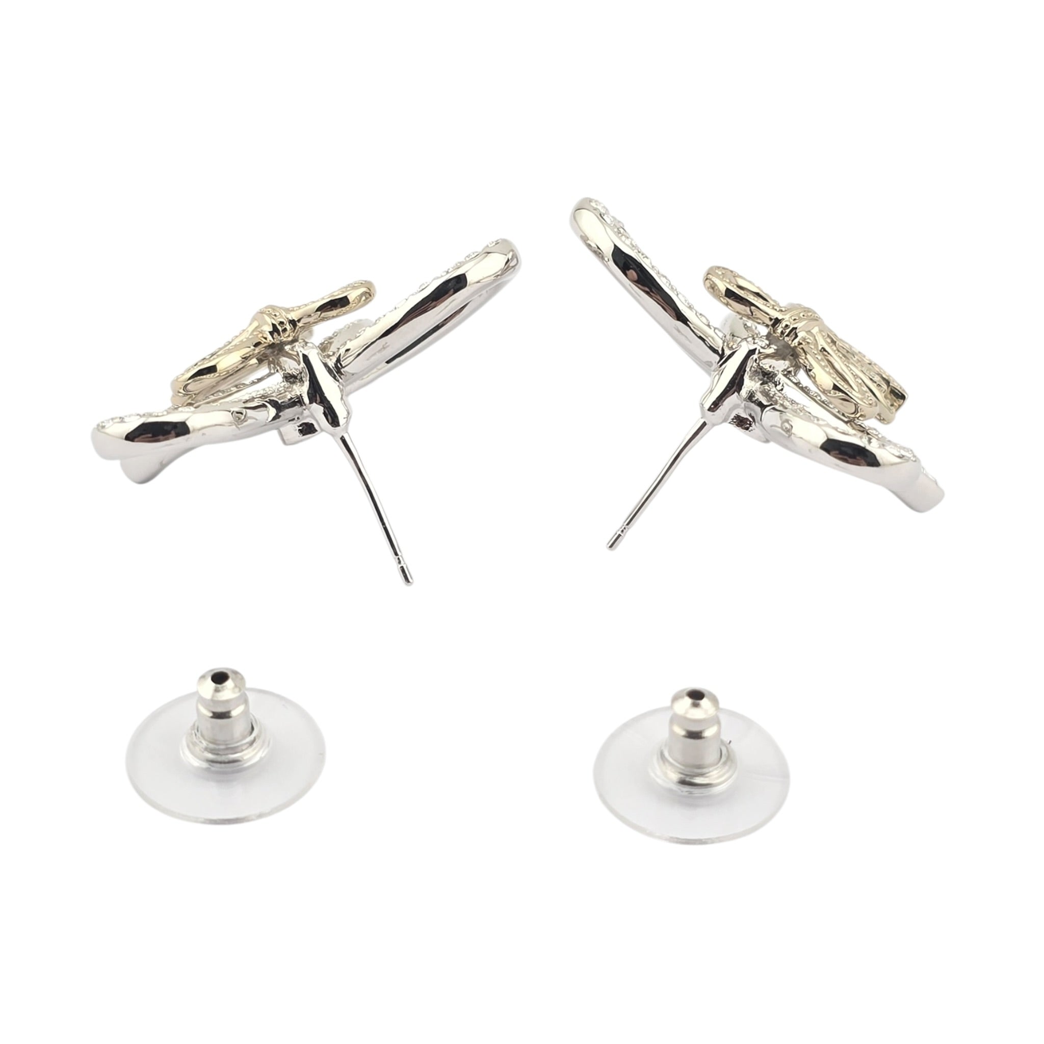 Chanel CC Crystal Bow Stud Earrings Gold 2025 CHANEL