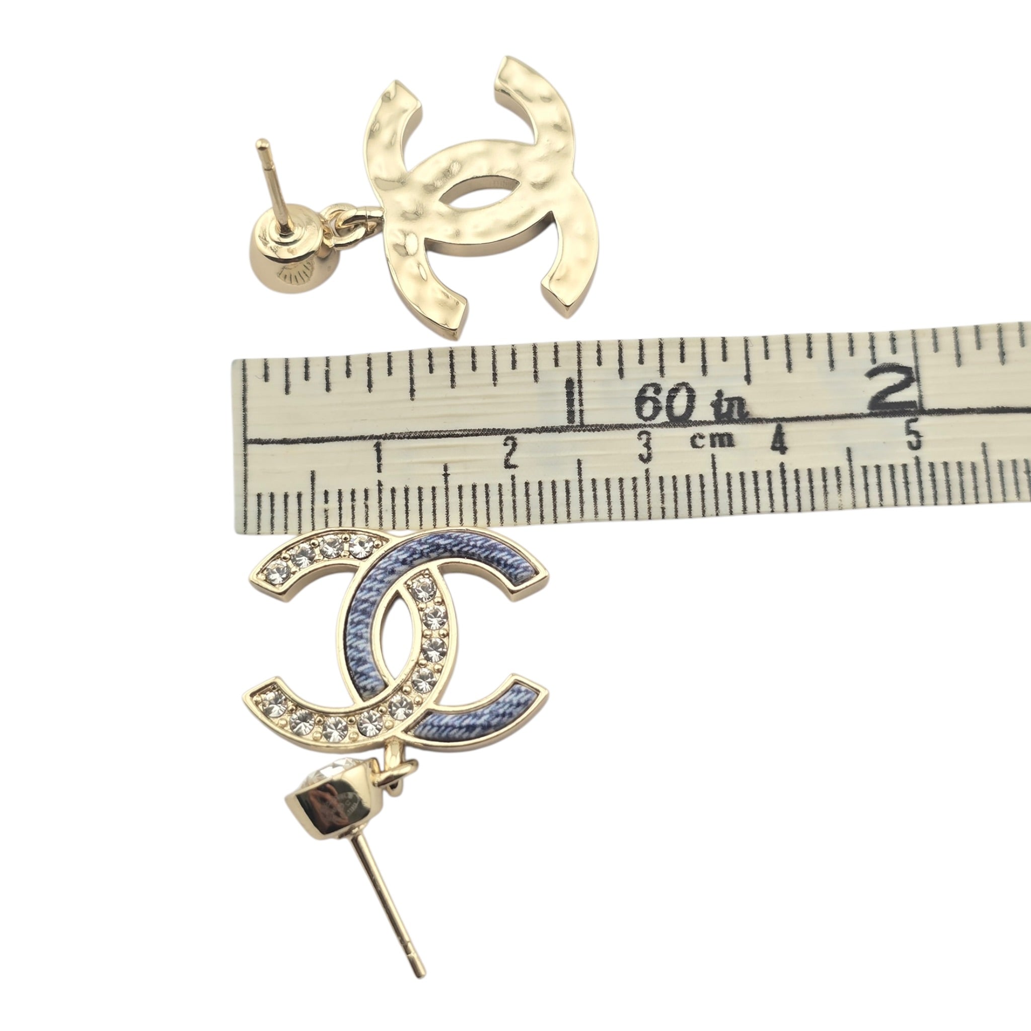 Chanel CC Enamel Crystal Denim Drop Earrings 2026 CHANEL
