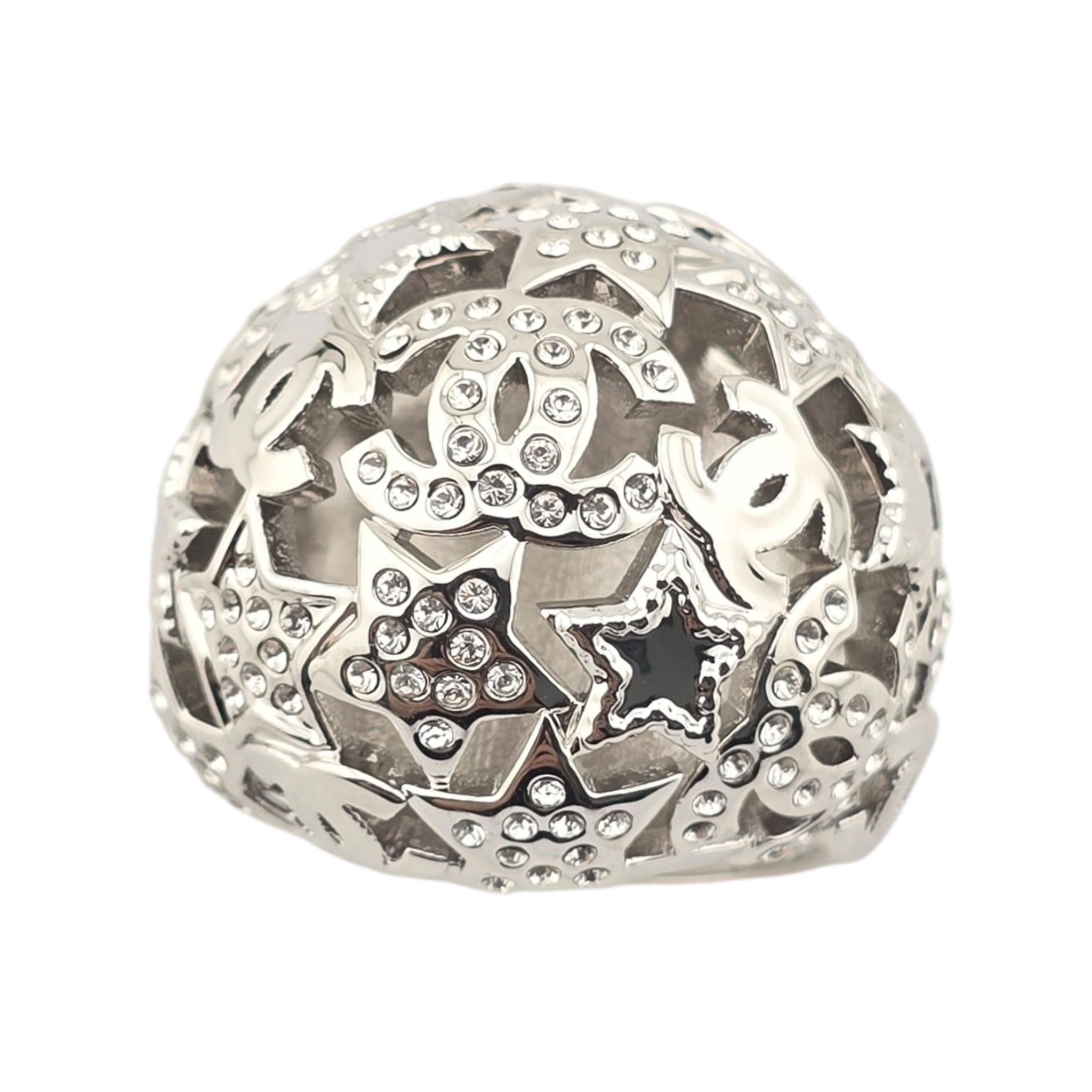 Chanel Metal Crystal Star CC Ring Silver 2025 CHANEL