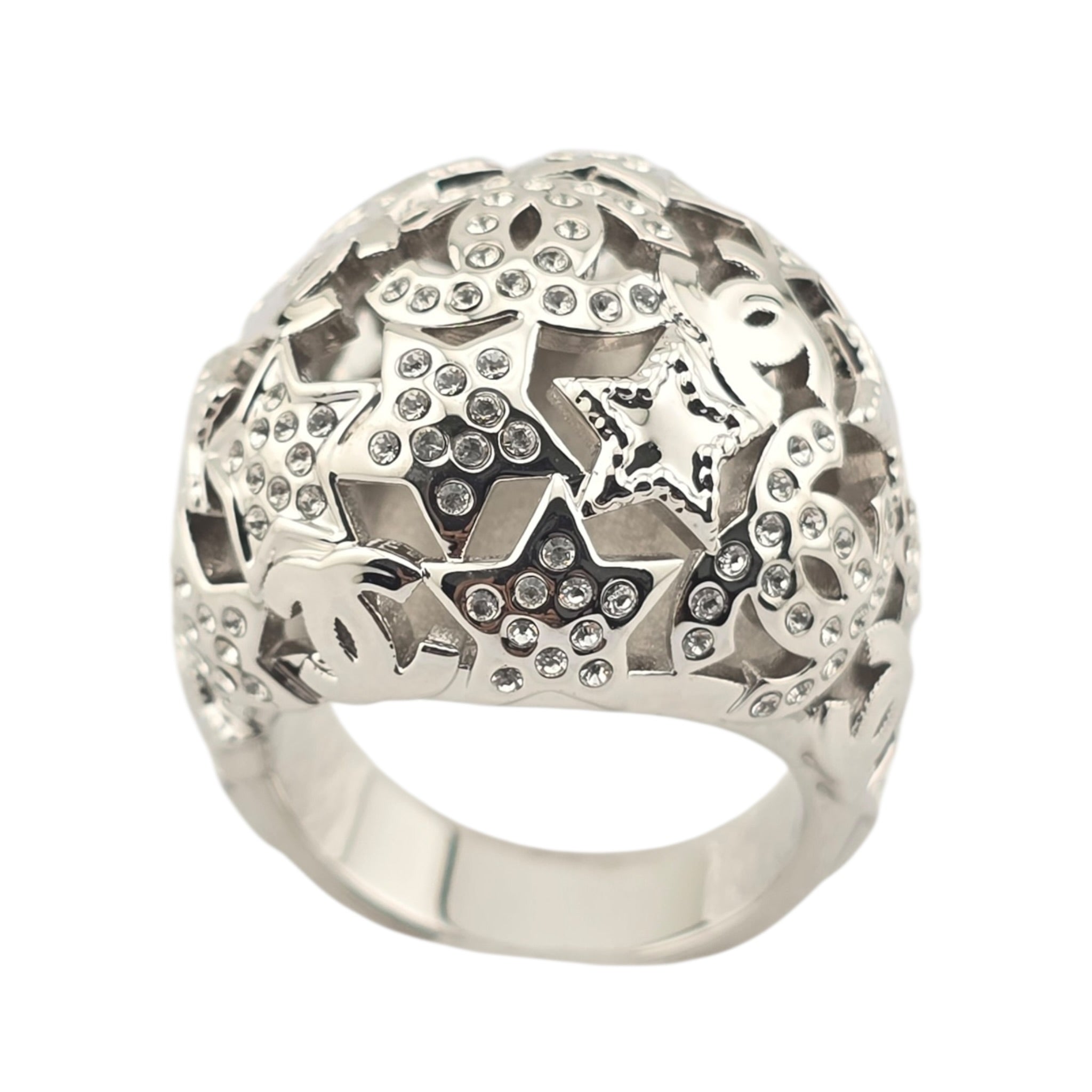 Chanel Metal Crystal Star CC Ring Silver 2025 CHANEL