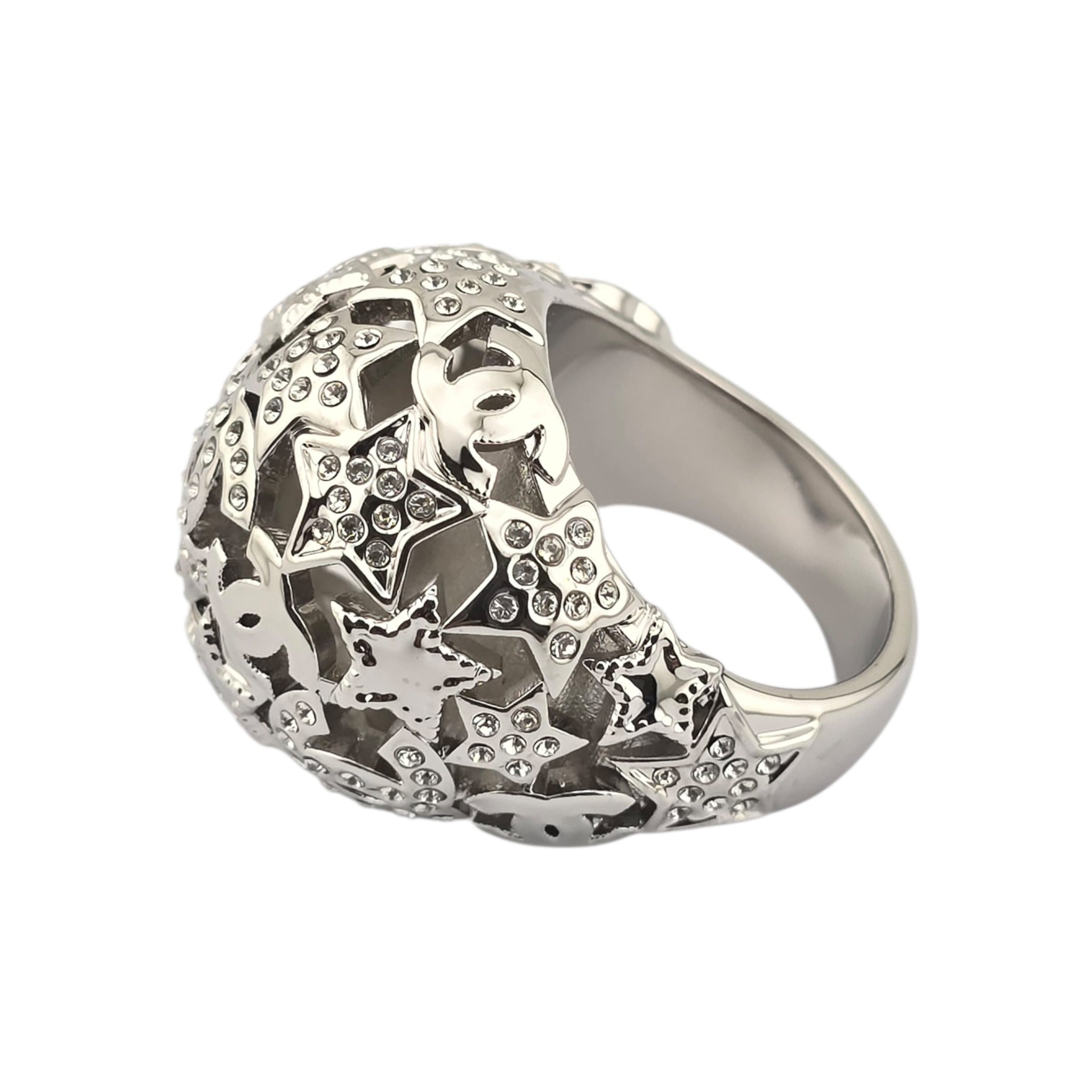 Chanel Metal Crystal Star CC Ring Silver 2025 CHANEL