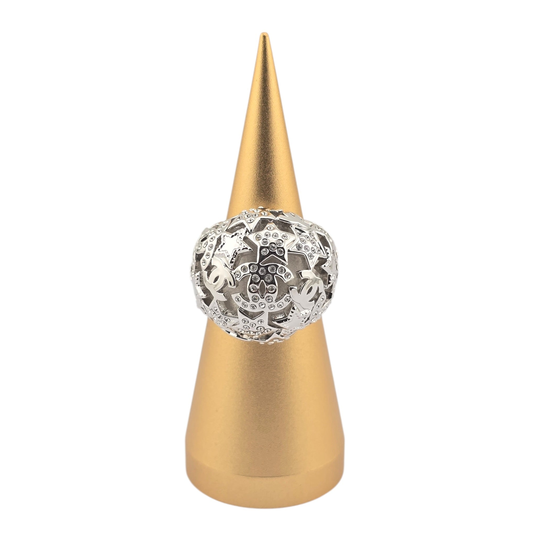 Chanel Metal Crystal Star CC Ring Silver 2025 CHANEL