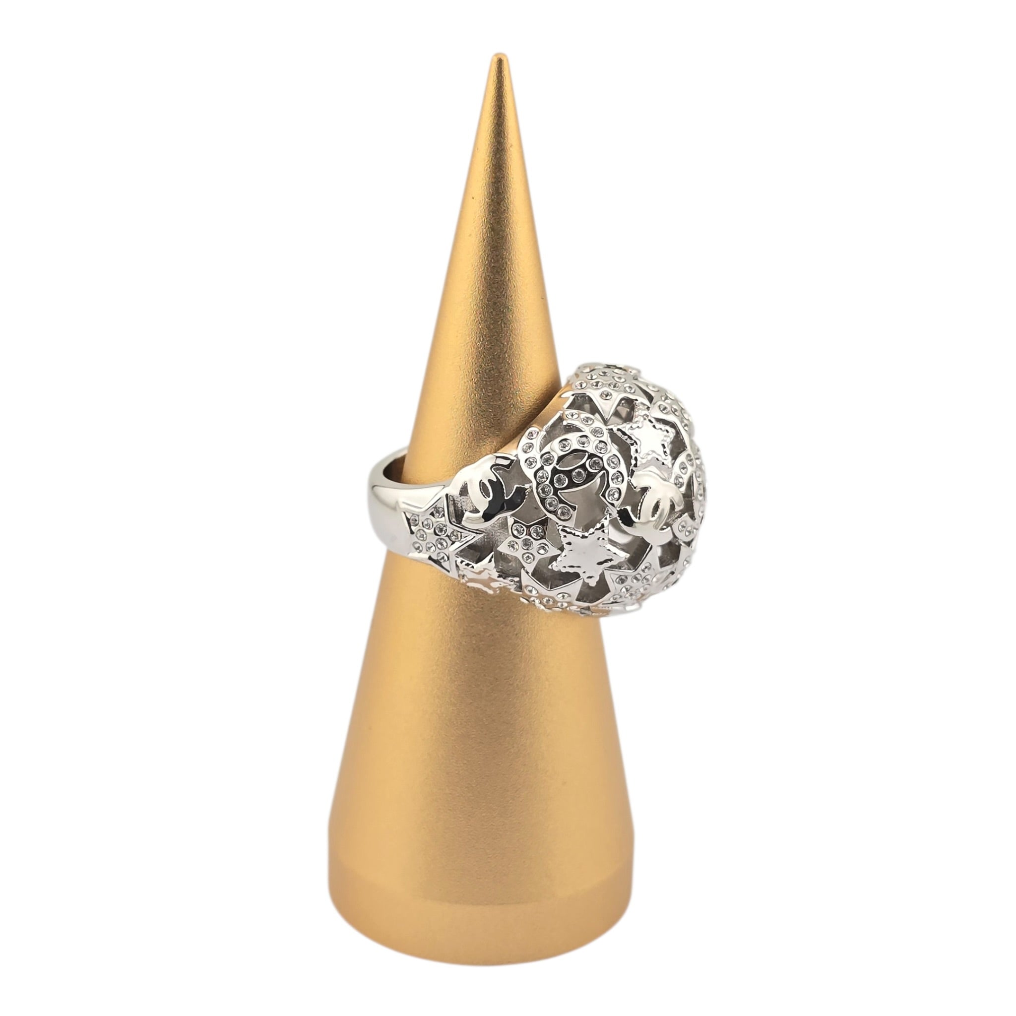 Chanel Metal Crystal Star CC Ring Silver 2025 CHANEL