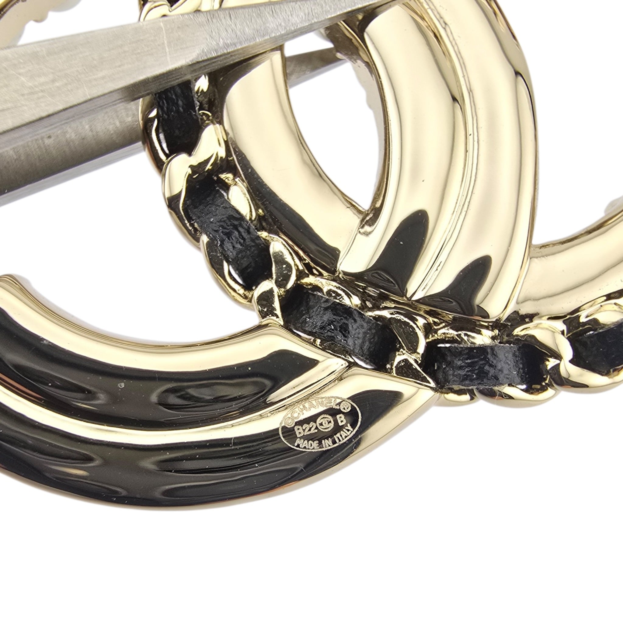Chanel CC Lambskin Pearl Crystal Quilted Brooch Black Gold CHANEL