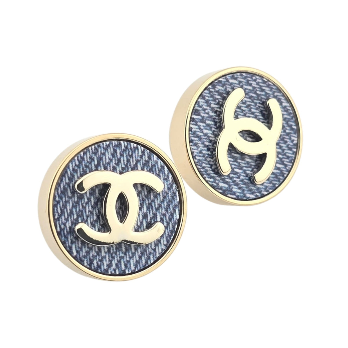 Chanel CC Blue Gold Round Denim Earrings 2026 CHANEL