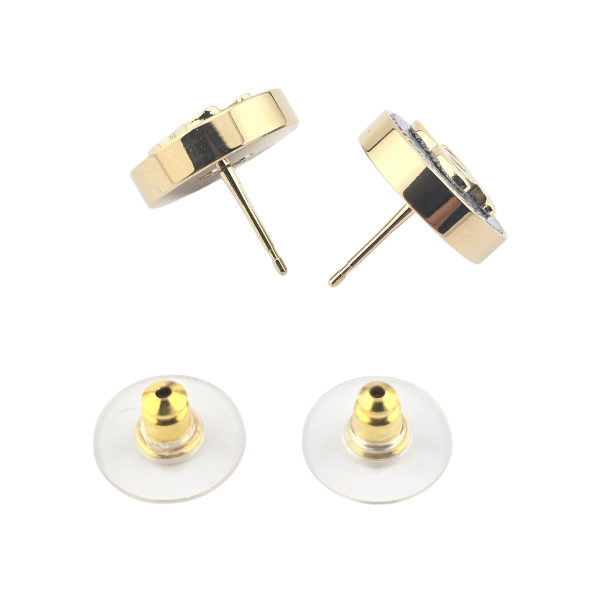 Chanel CC Blue Gold Round Denim Earrings 2026 CHANEL