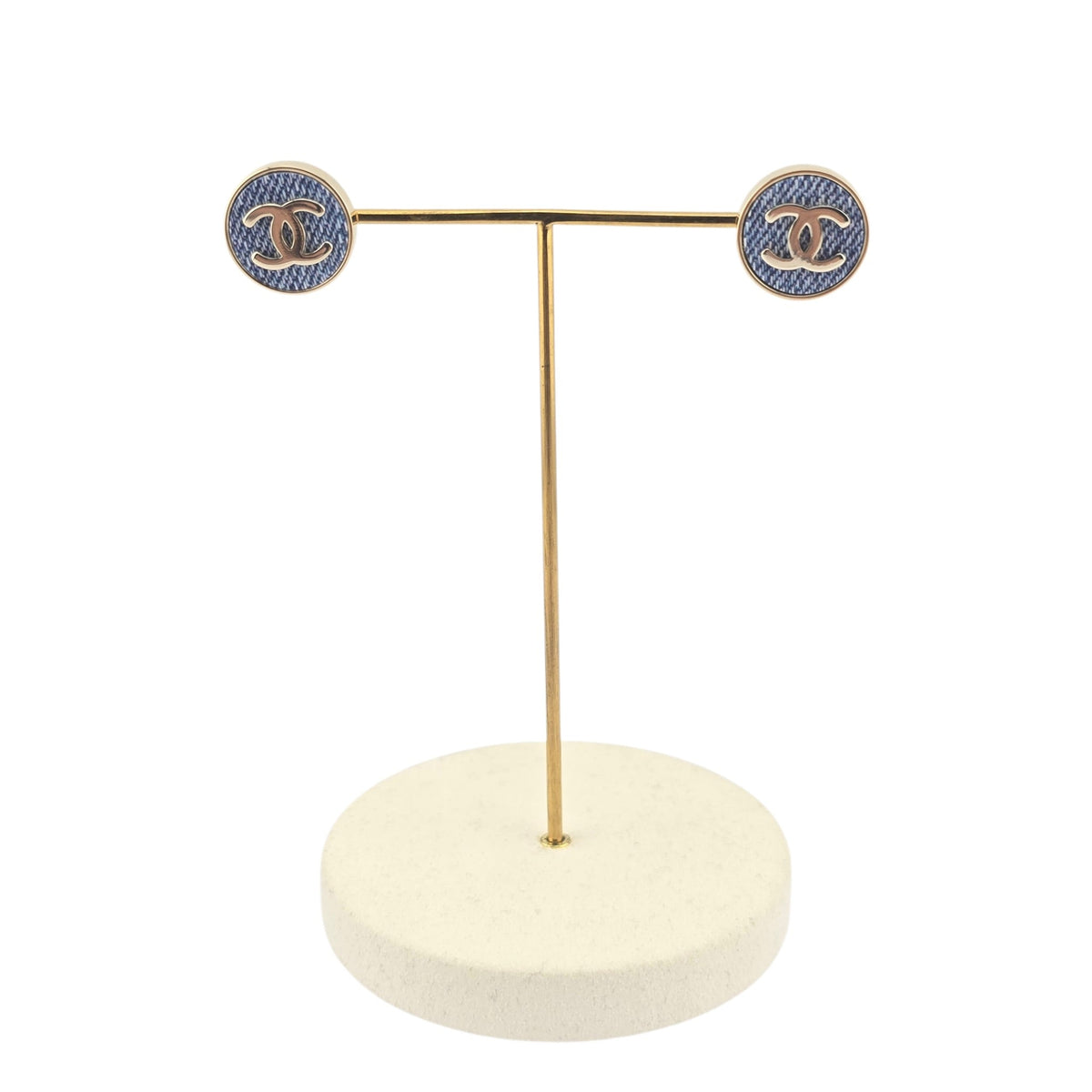 Chanel CC Blue Gold Round Denim Earrings 2026 CHANEL