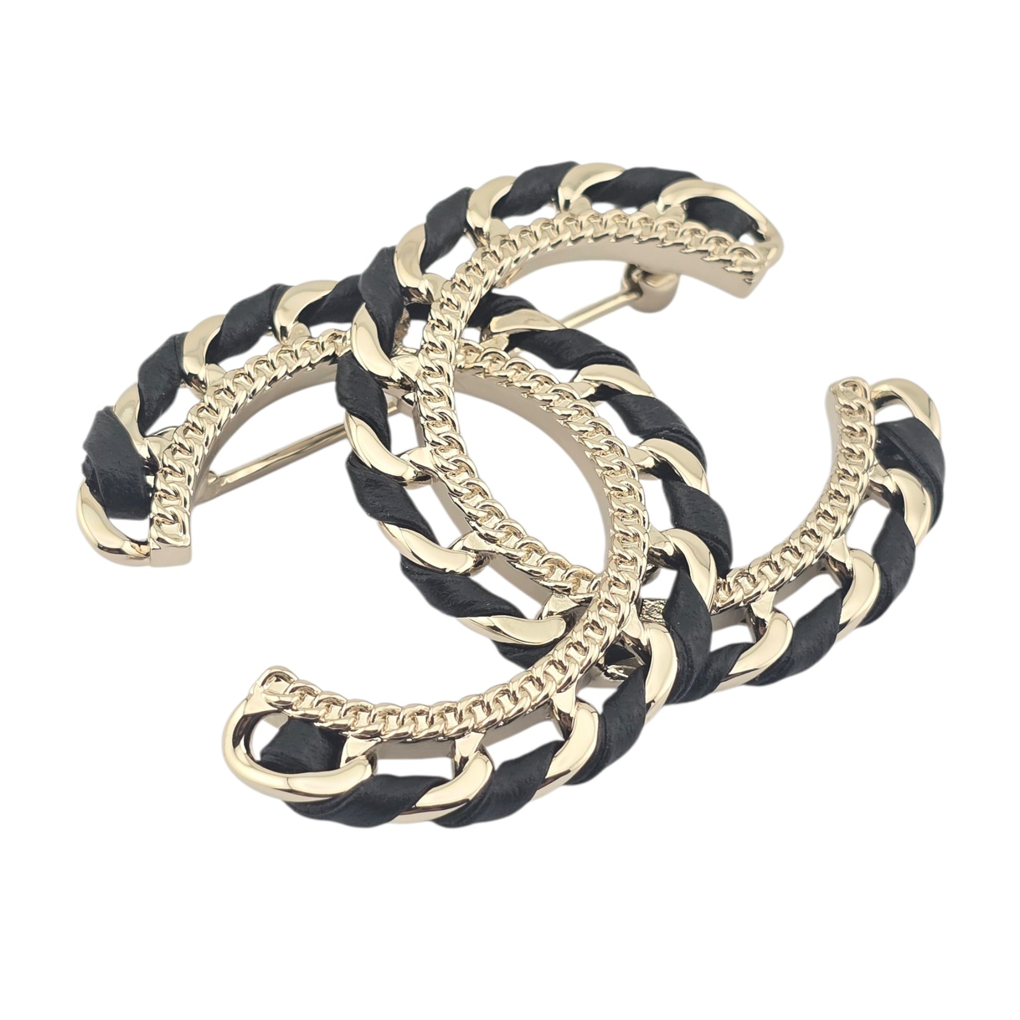 Chanel CC Lambskin Black Gold Brooch 2026 CHANEL