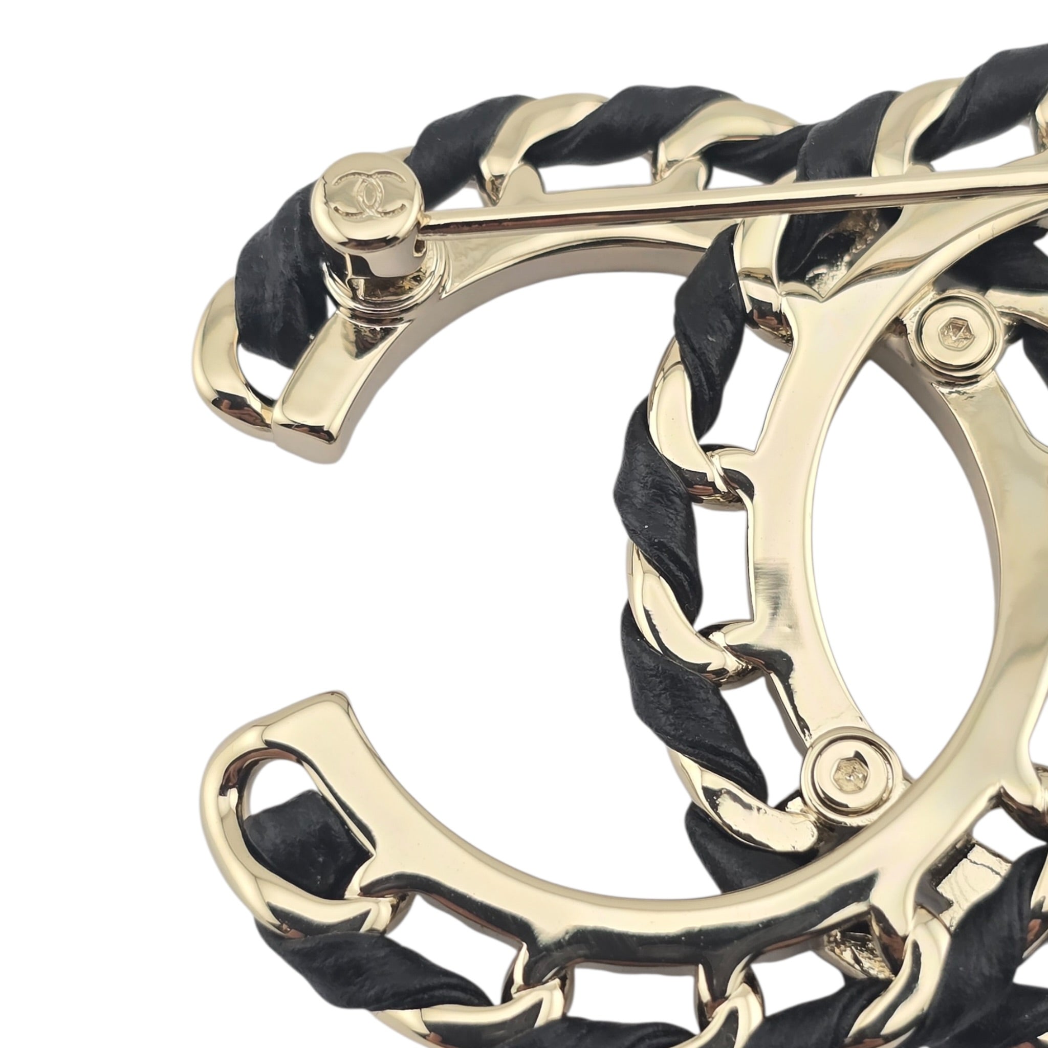 Chanel CC Lambskin Black Gold Brooch 2026 CHANEL