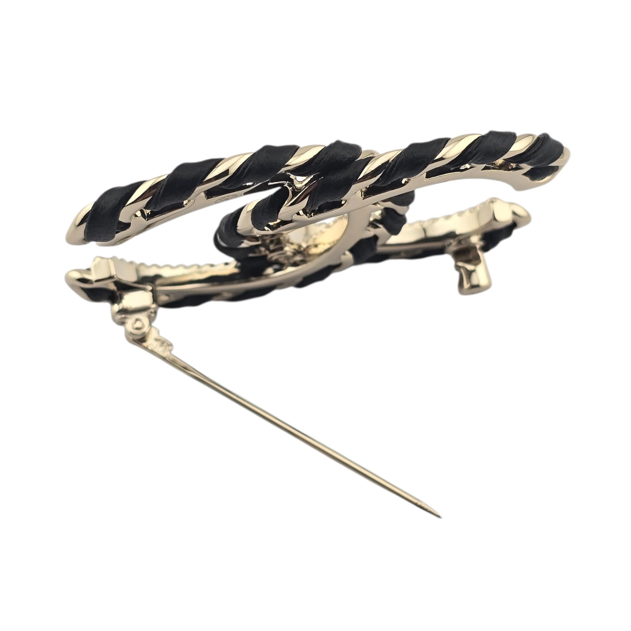 Chanel CC Lambskin Black Gold Brooch 2026 CHANEL