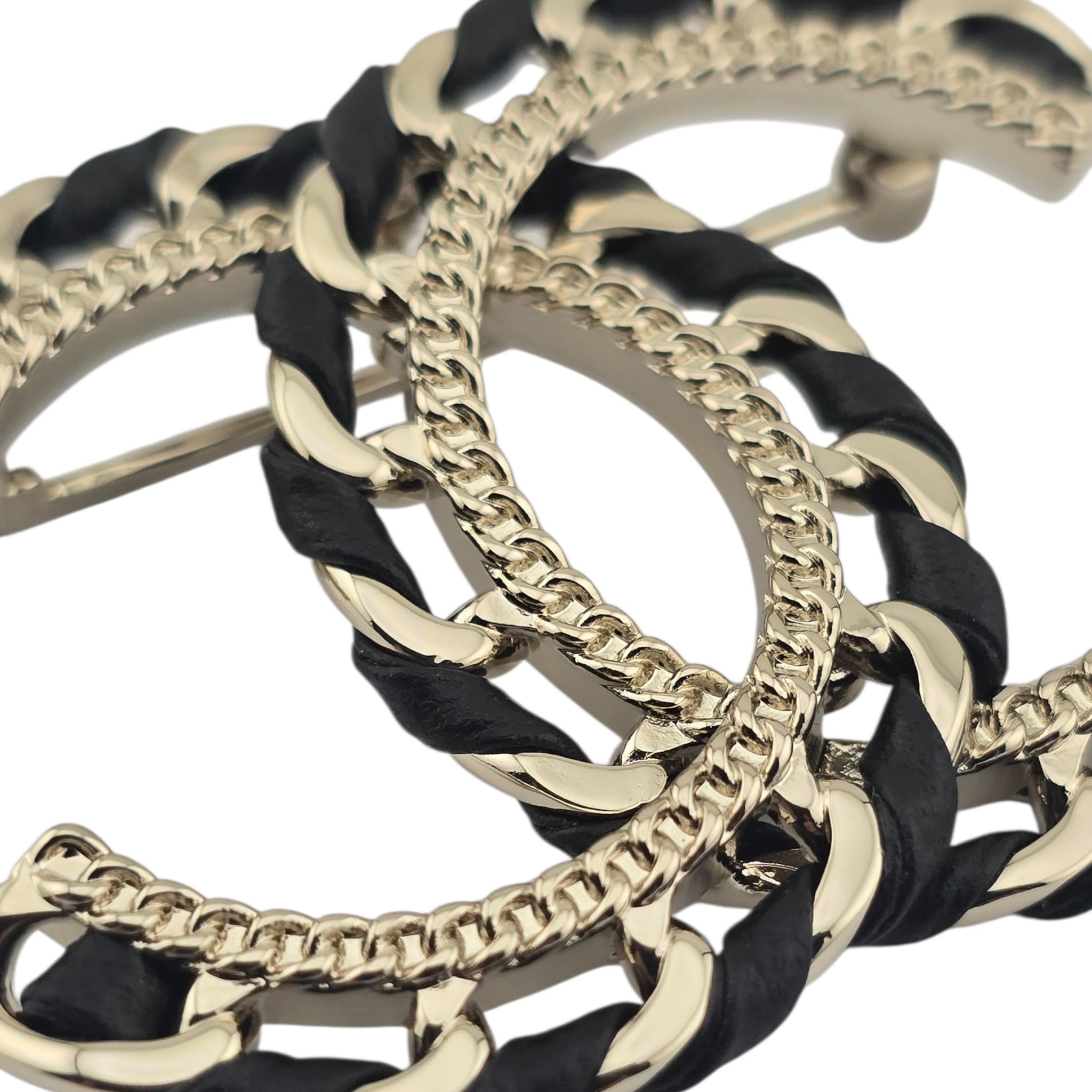 Chanel CC Lambskin Black Gold Brooch 2026 CHANEL