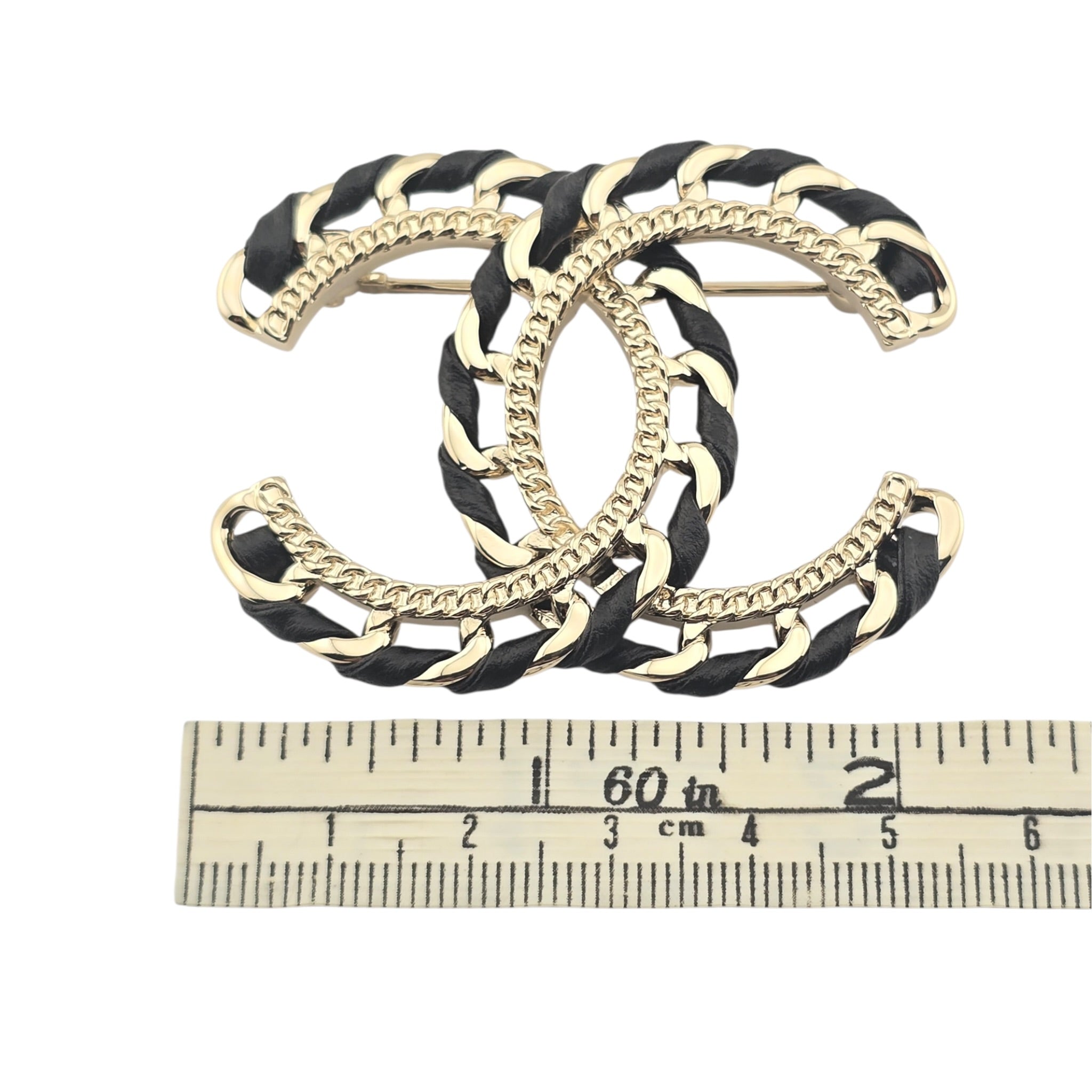 Chanel CC Lambskin Black Gold Brooch 2026 CHANEL
