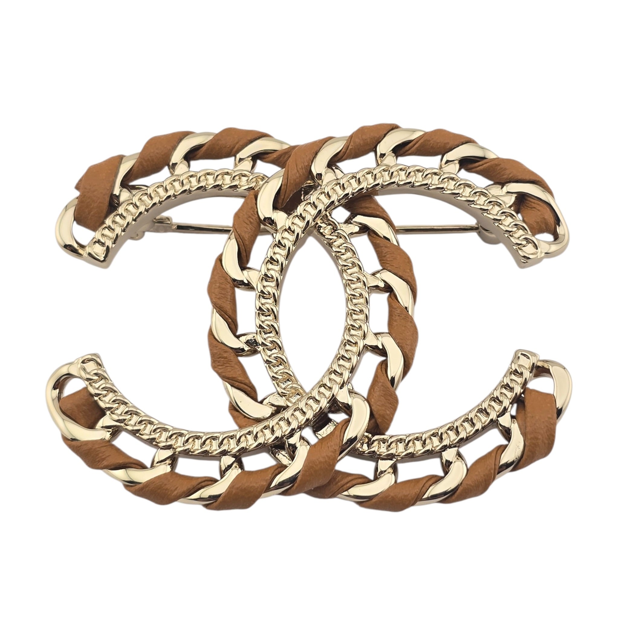 Chanel CC Lambskin Tan Brown Gold Brooch 2026 CHANEL