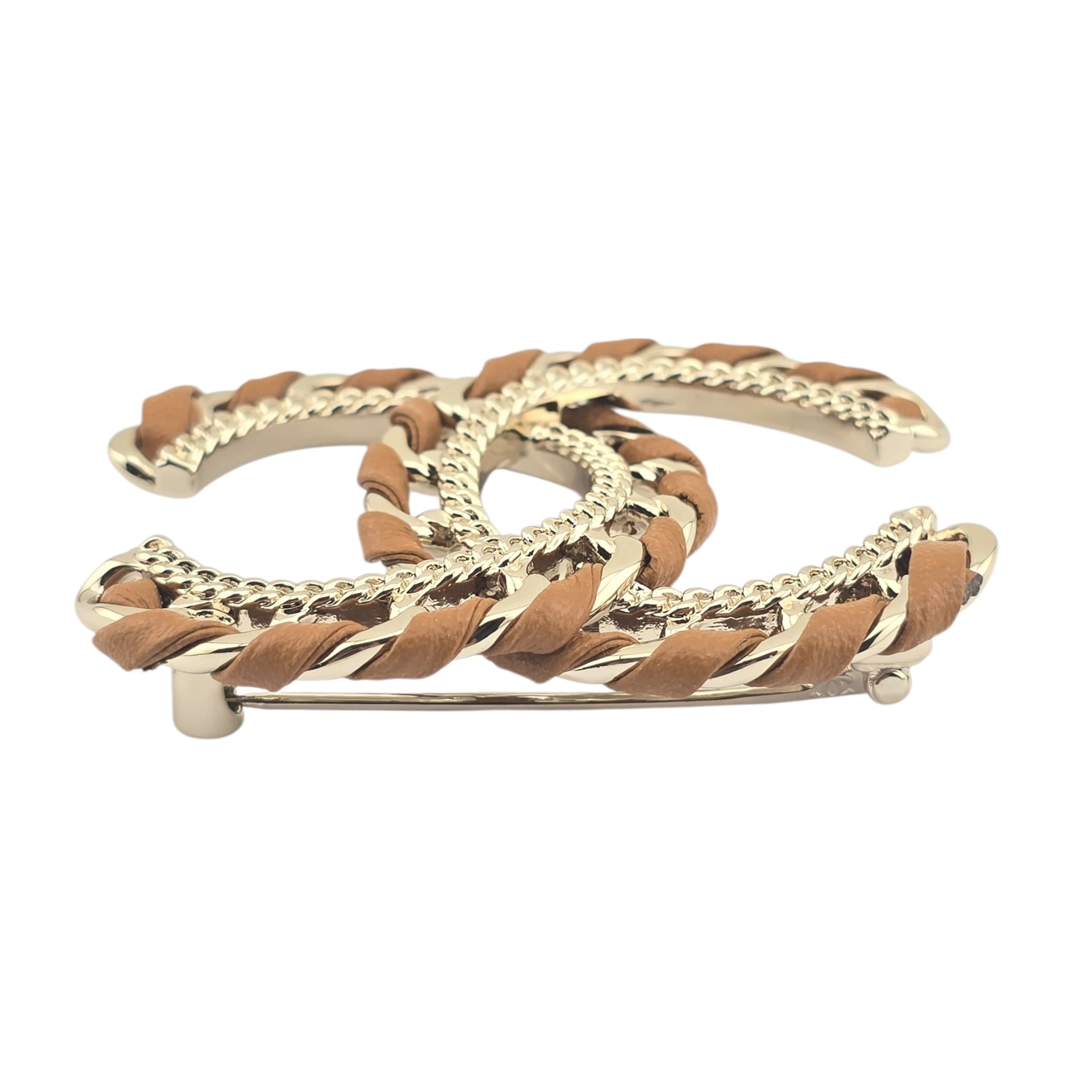 Chanel CC Lambskin Tan Brown Gold Brooch 2026 CHANEL
