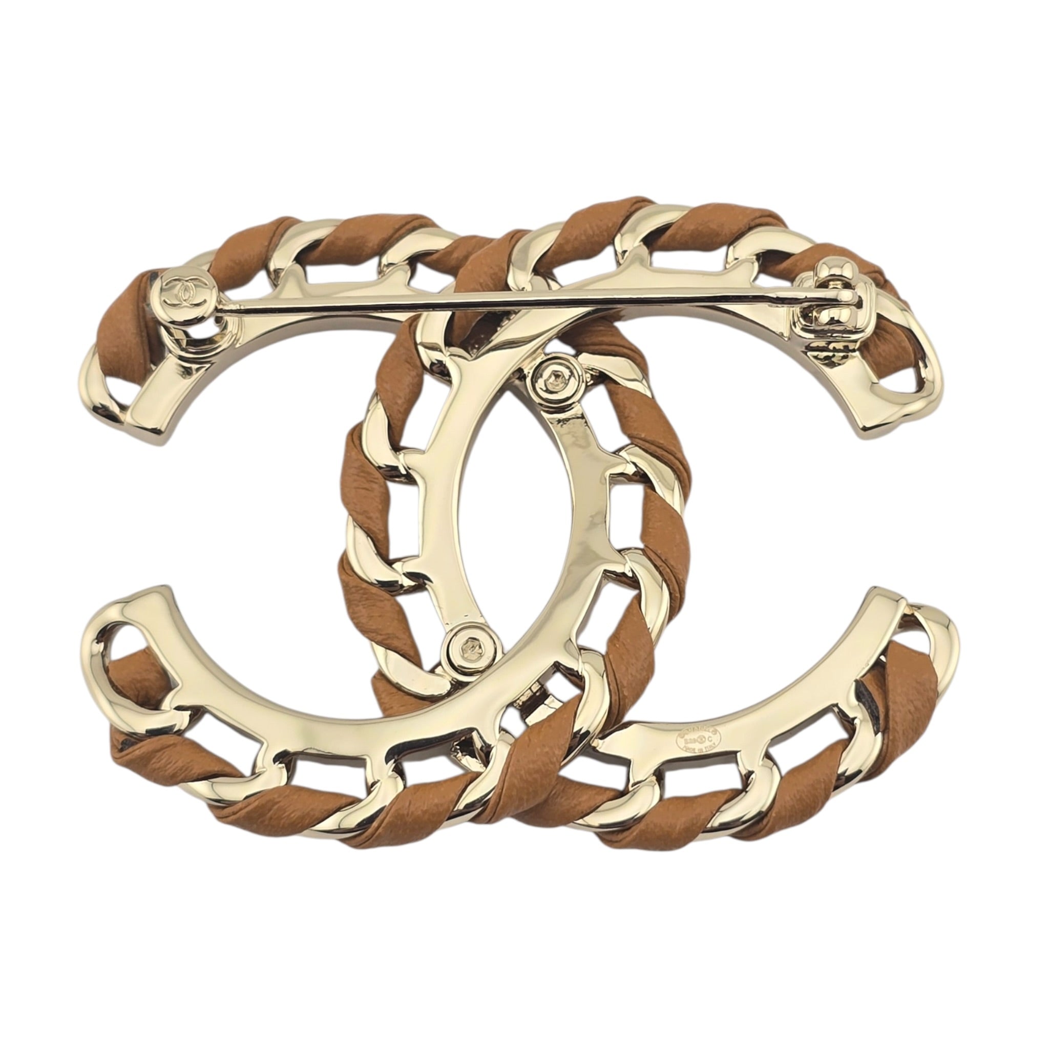 Chanel CC Lambskin Tan Brown Gold Brooch 2026 CHANEL