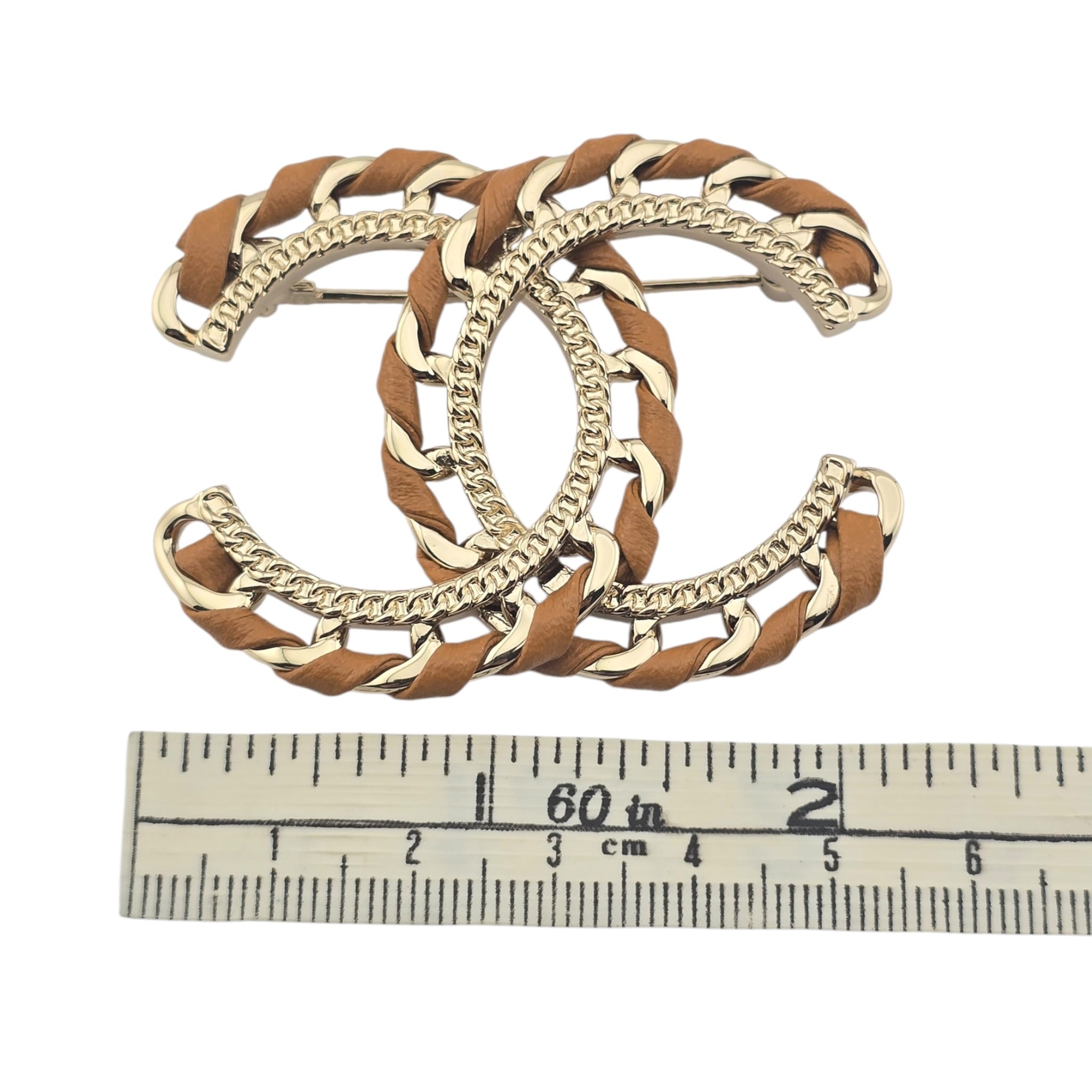 Chanel CC Lambskin Tan Brown Gold Brooch 2026 CHANEL
