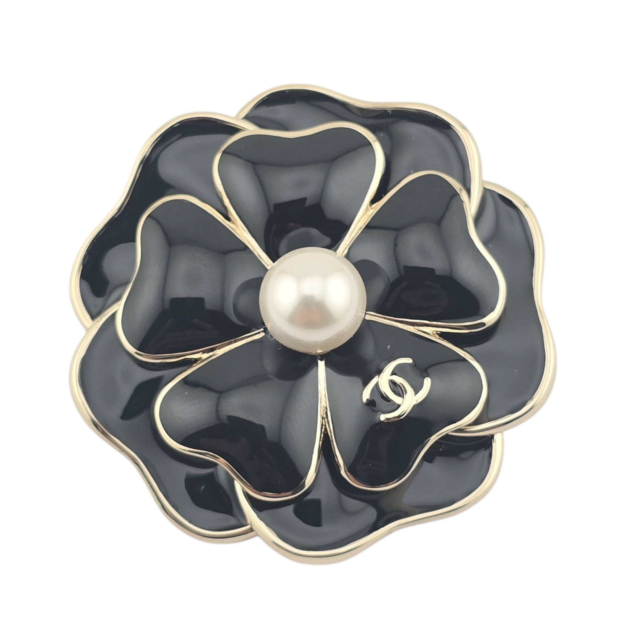 Chanel CC Black Crystal Enamel Camellia Brooch 2025 CHANEL