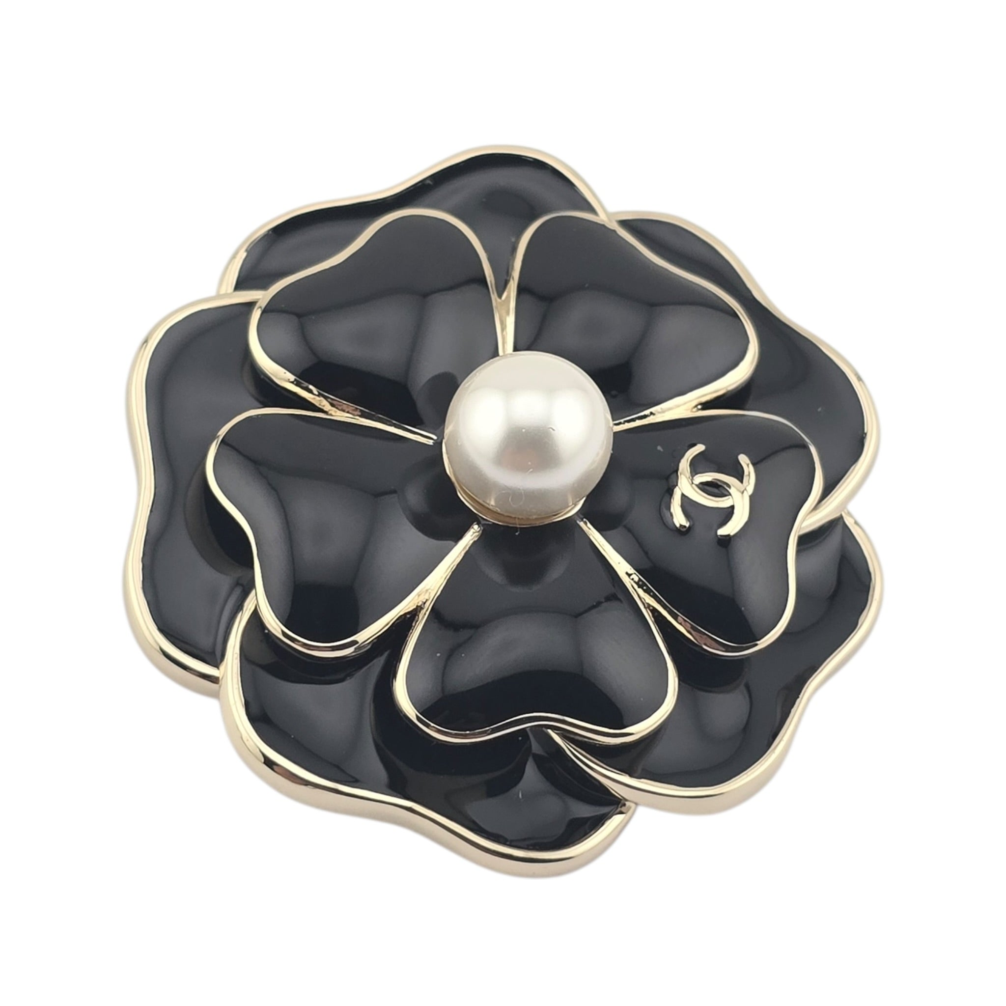 Chanel CC Black Crystal Enamel Camellia Brooch 2025 CHANEL