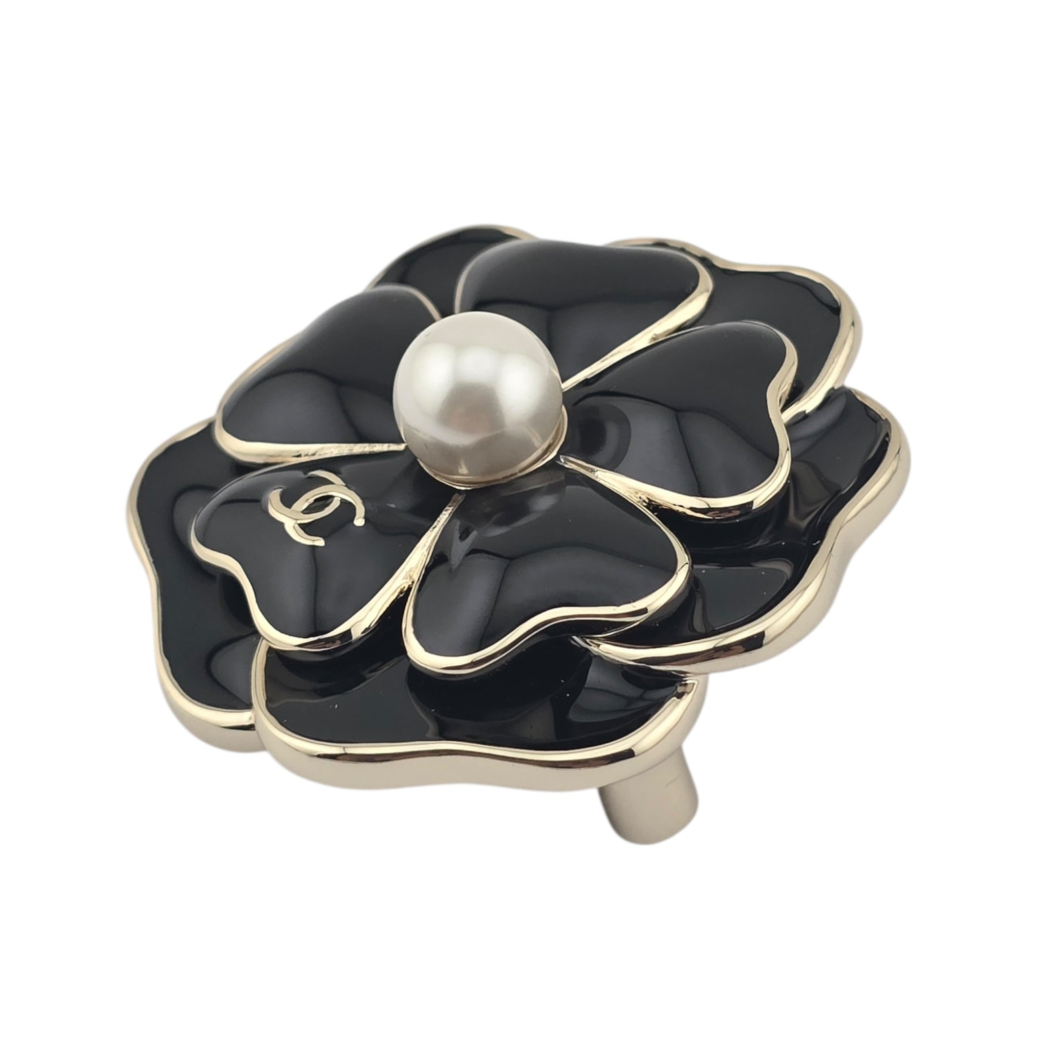 Chanel CC Black Crystal Enamel Camellia Brooch 2025 CHANEL