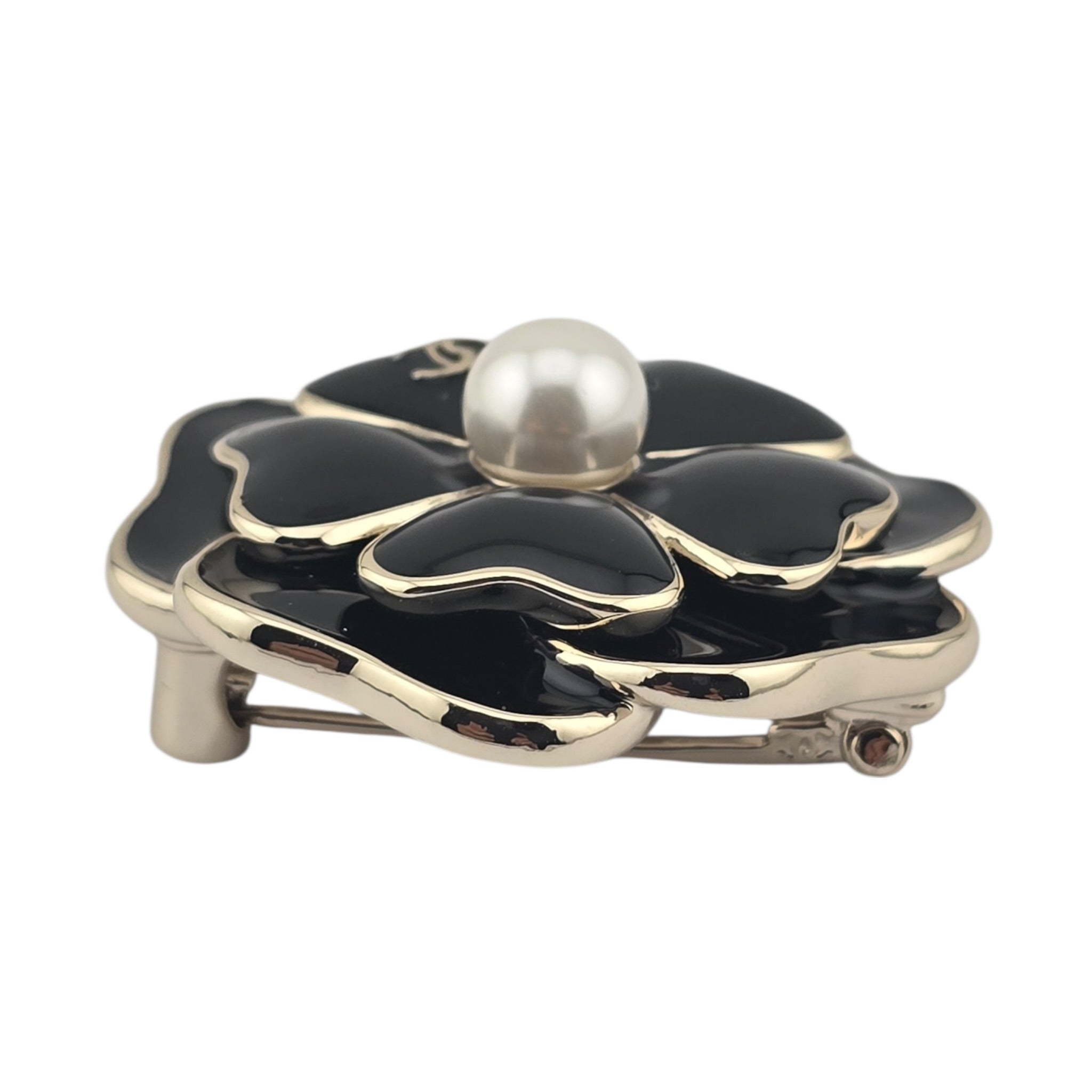 Chanel CC Black Crystal Enamel Camellia Brooch 2025 CHANEL
