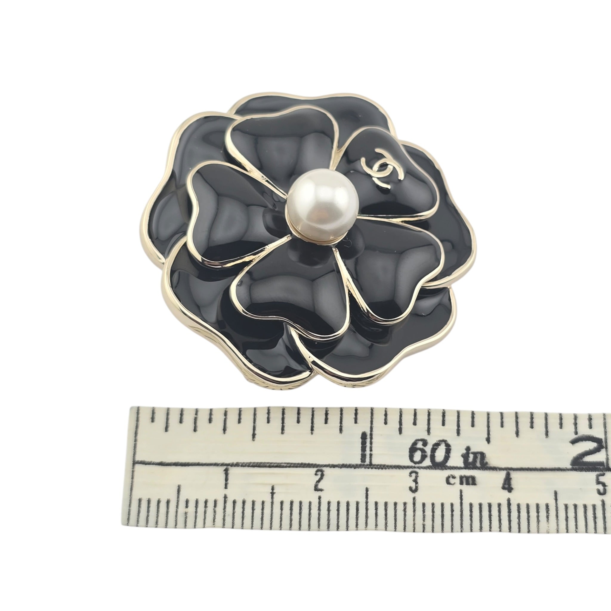 Chanel CC Black Crystal Enamel Camellia Brooch 2025 CHANEL