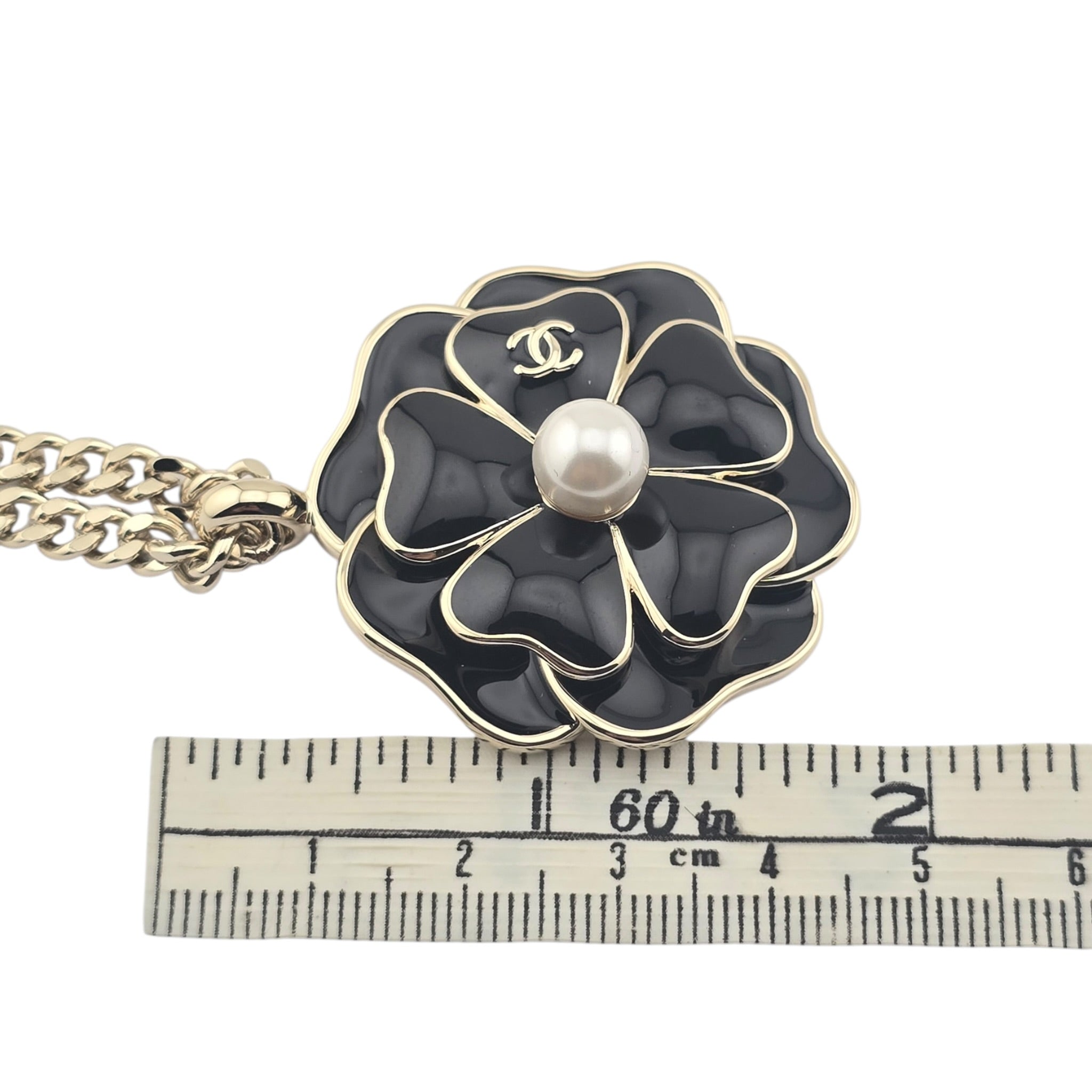 Chanel CC Black Crystal Enamel Camellia Pendant Necklace 2025 CHANEL