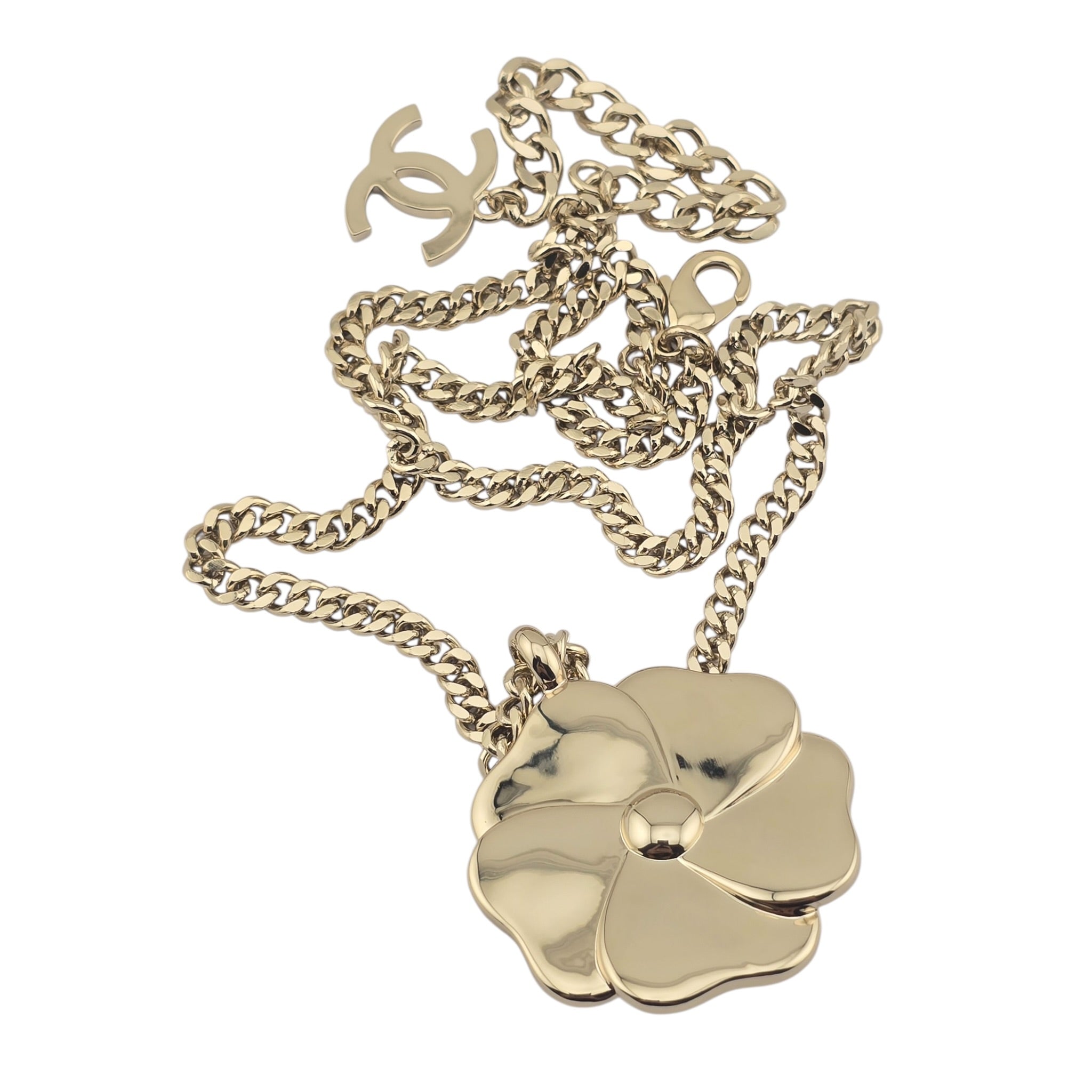 Chanel CC Black Crystal Enamel Camellia Pendant Necklace CHANEL