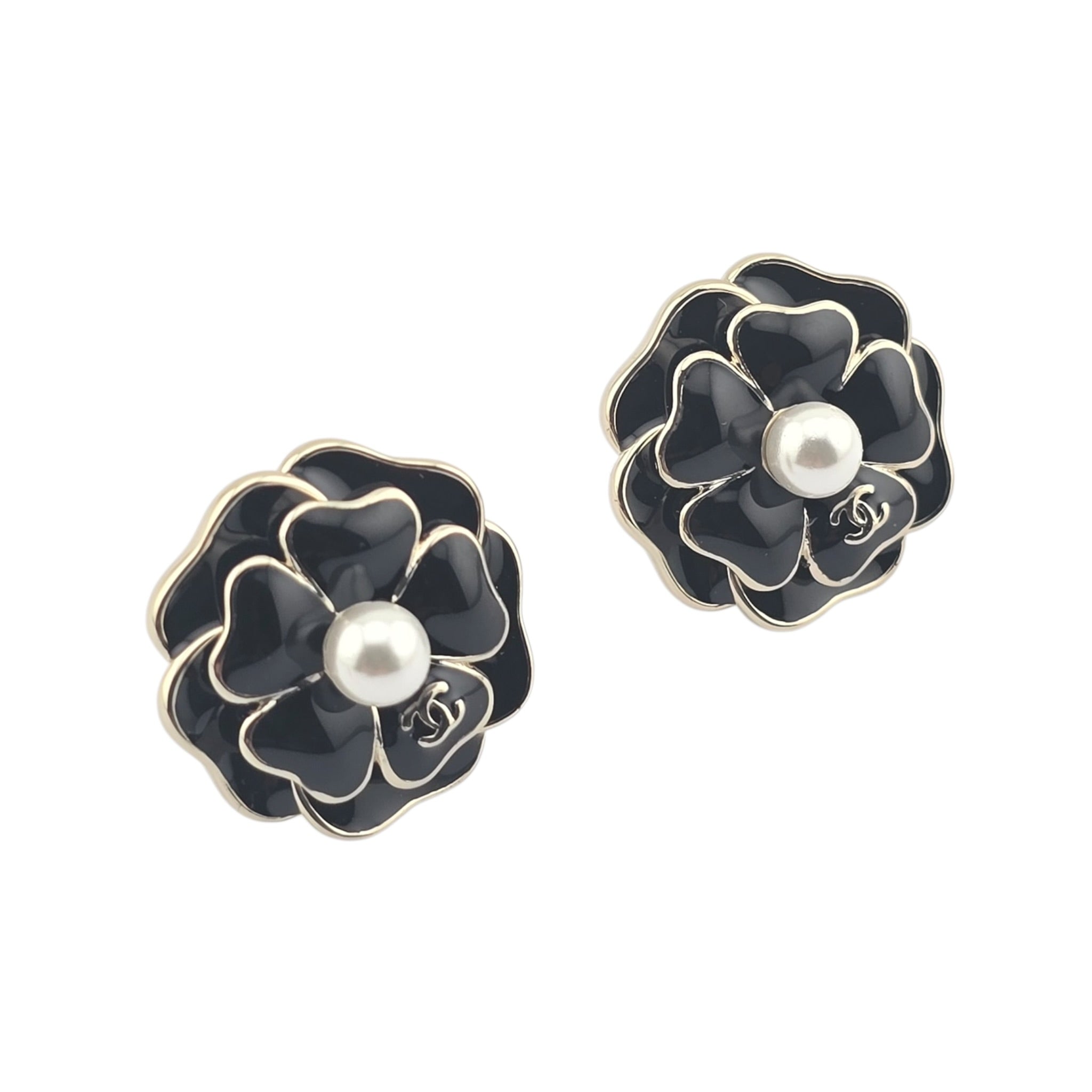 Chanel CC Black Crystal Enamel Camellia Earrings 2025 CHANEL