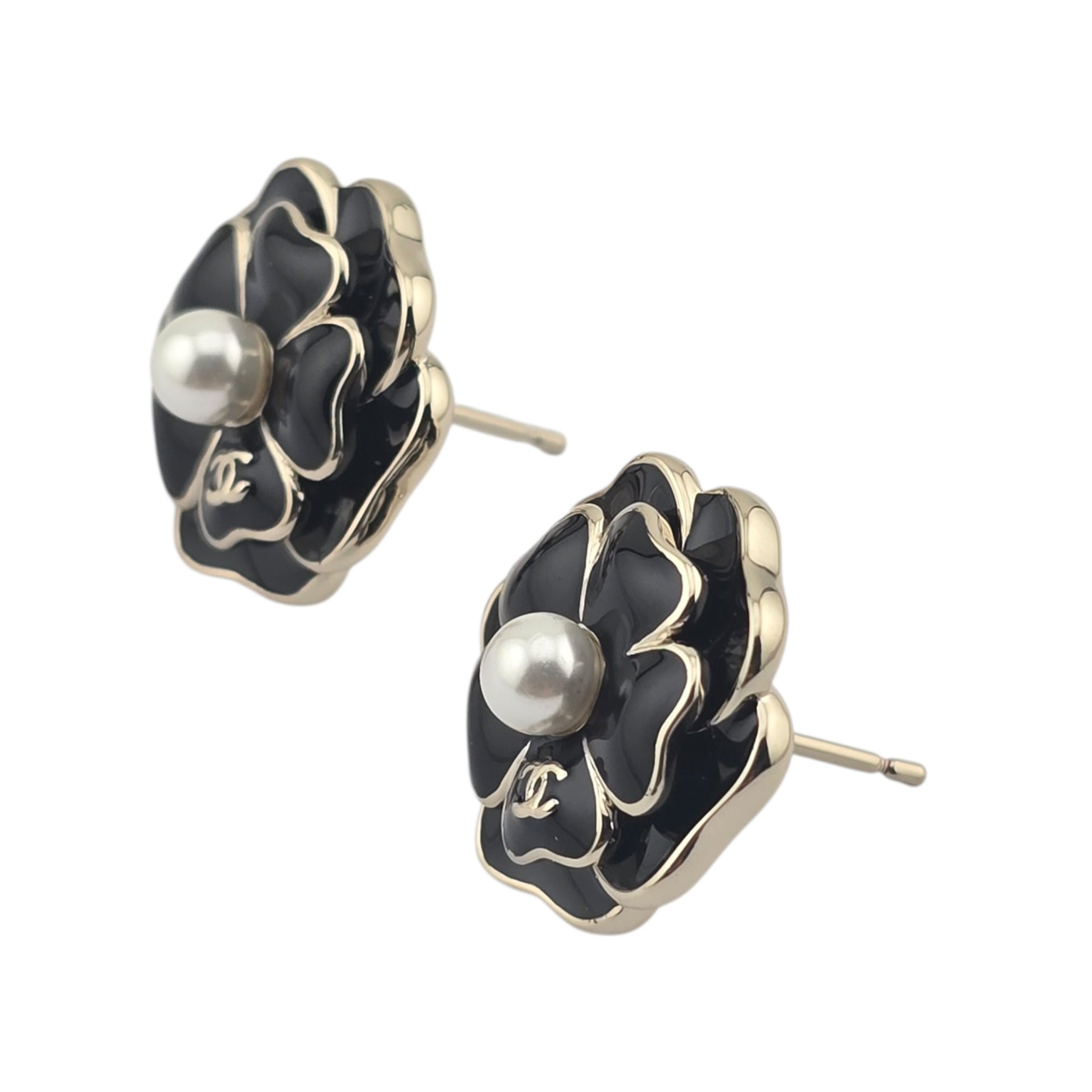 Chanel CC Black Crystal Enamel Camellia Earrings 2025 CHANEL