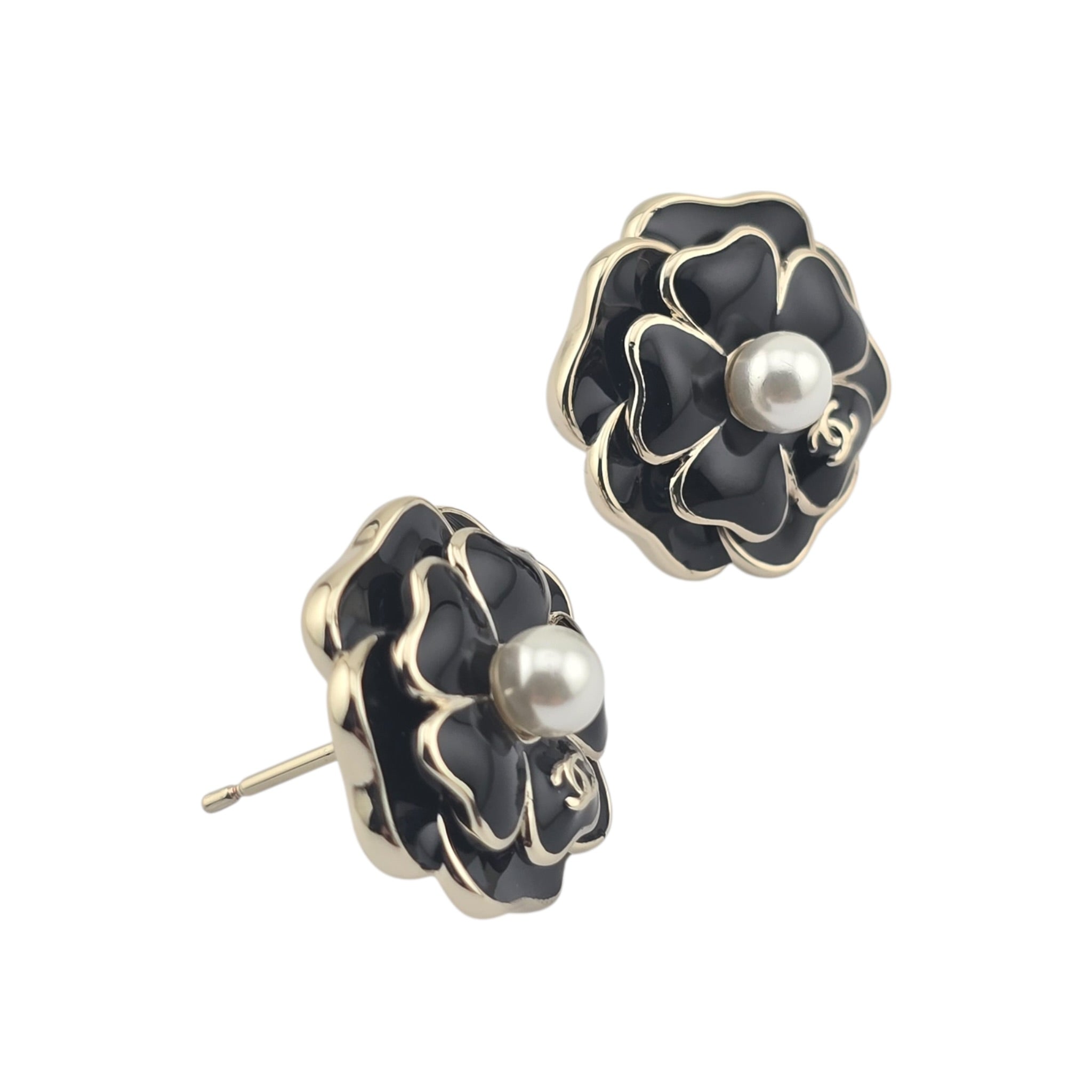 Chanel CC Black Crystal Enamel Camellia Earrings 2025 CHANEL