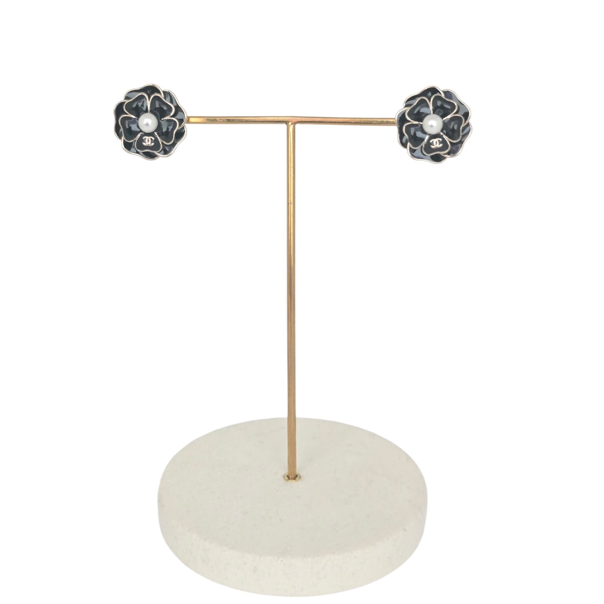 Chanel CC Black Crystal Enamel Camellia Earrings 2025 CHANEL