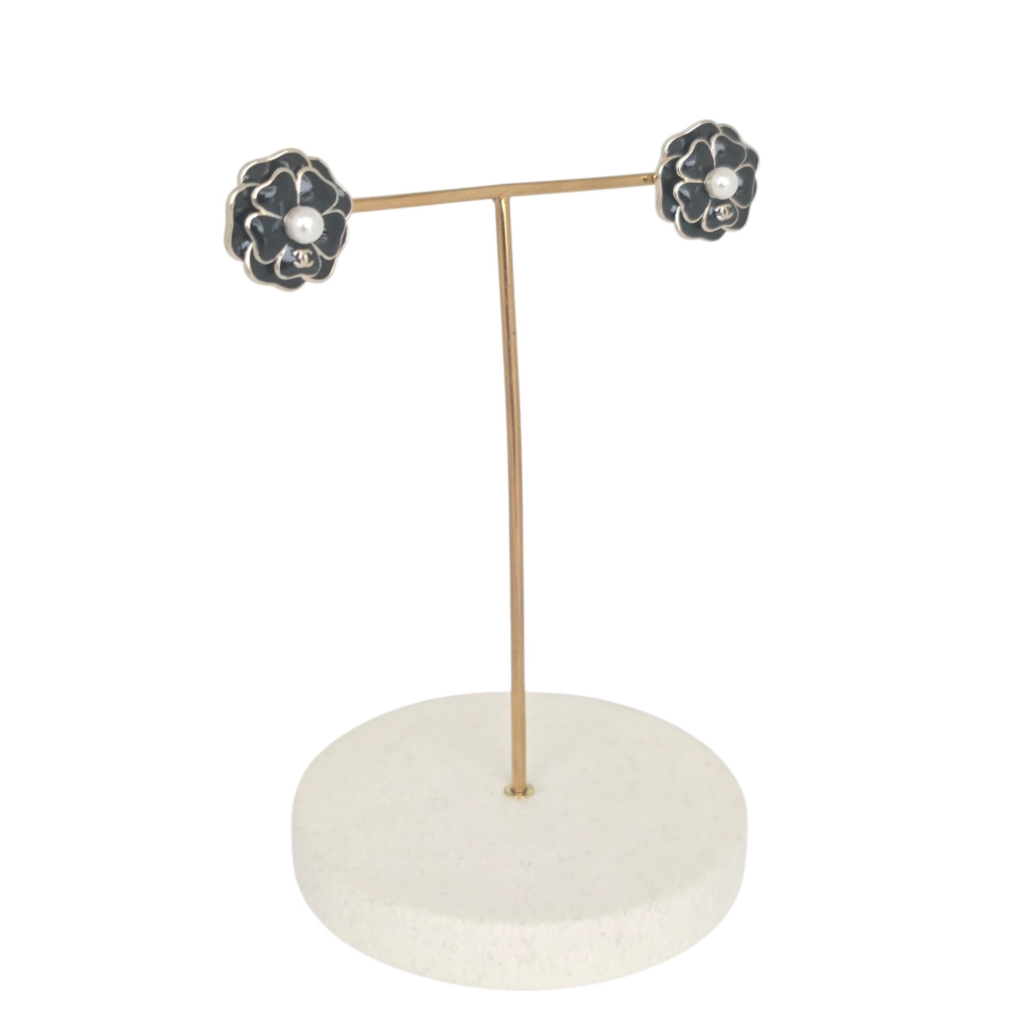 Chanel CC Black Crystal Enamel Camellia Earrings 2025 CHANEL