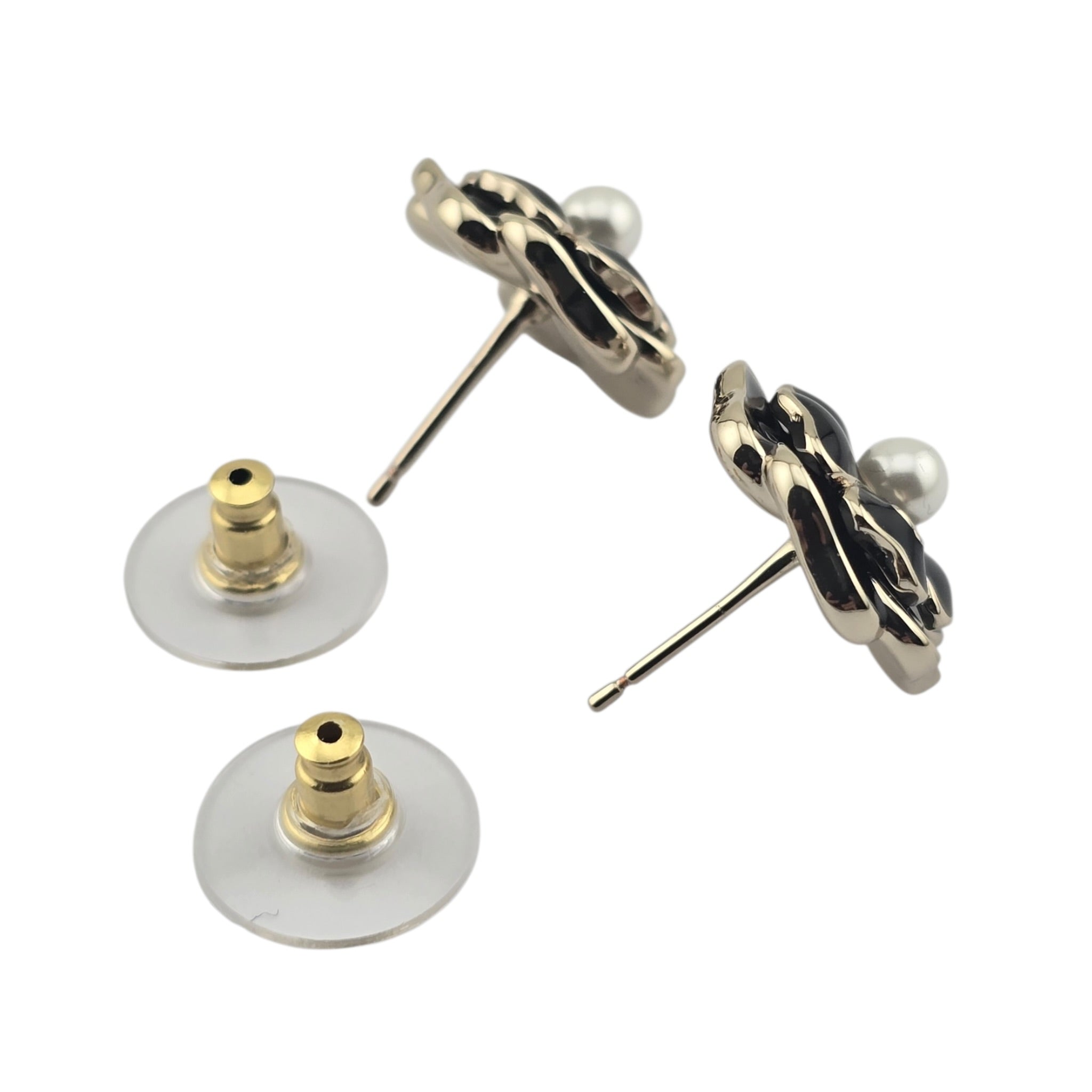 Chanel CC Black Crystal Enamel Camellia Earrings 2025 CHANEL