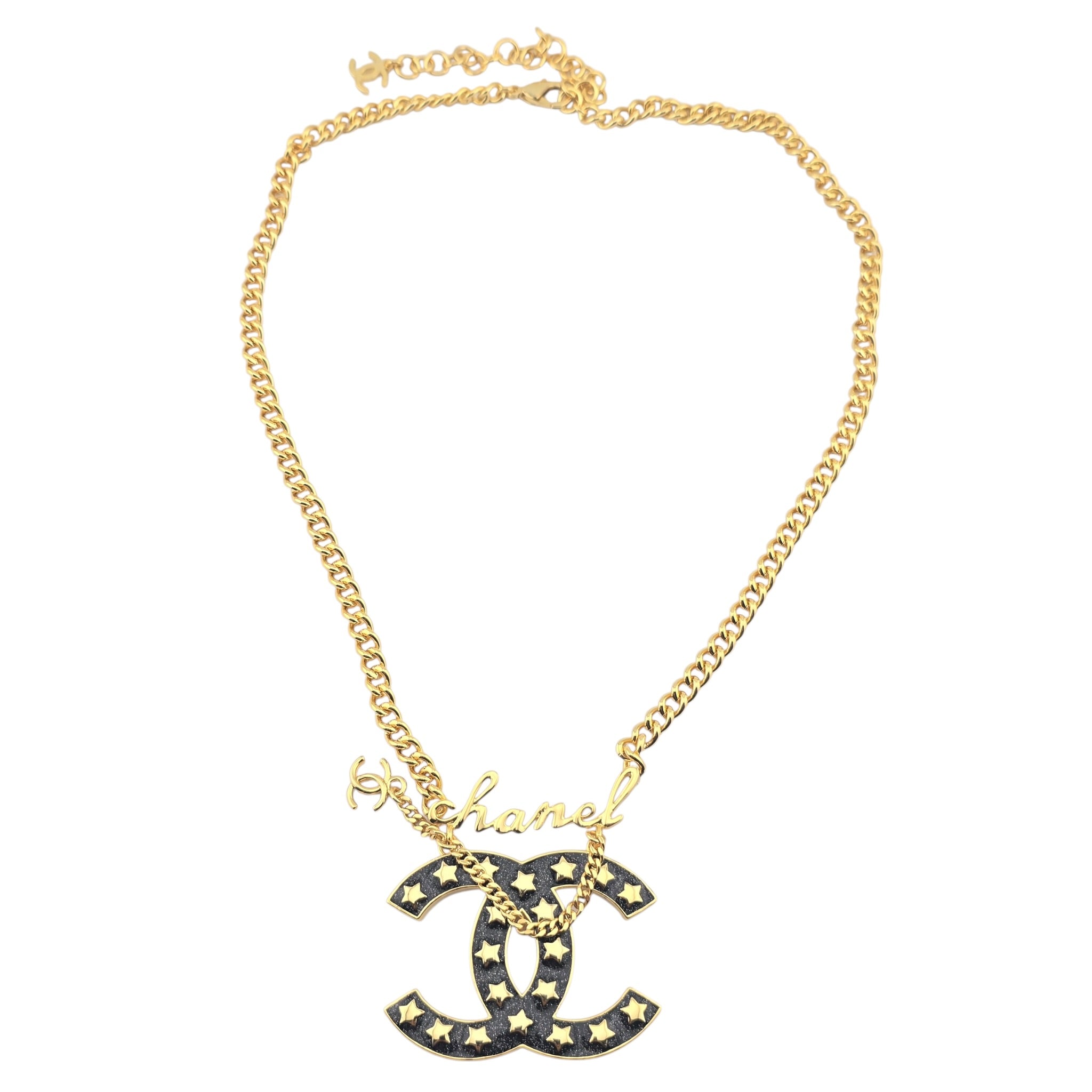 Chanel CC Metal Resin Star Logo Necklace Gold Black 2024 CHANEL