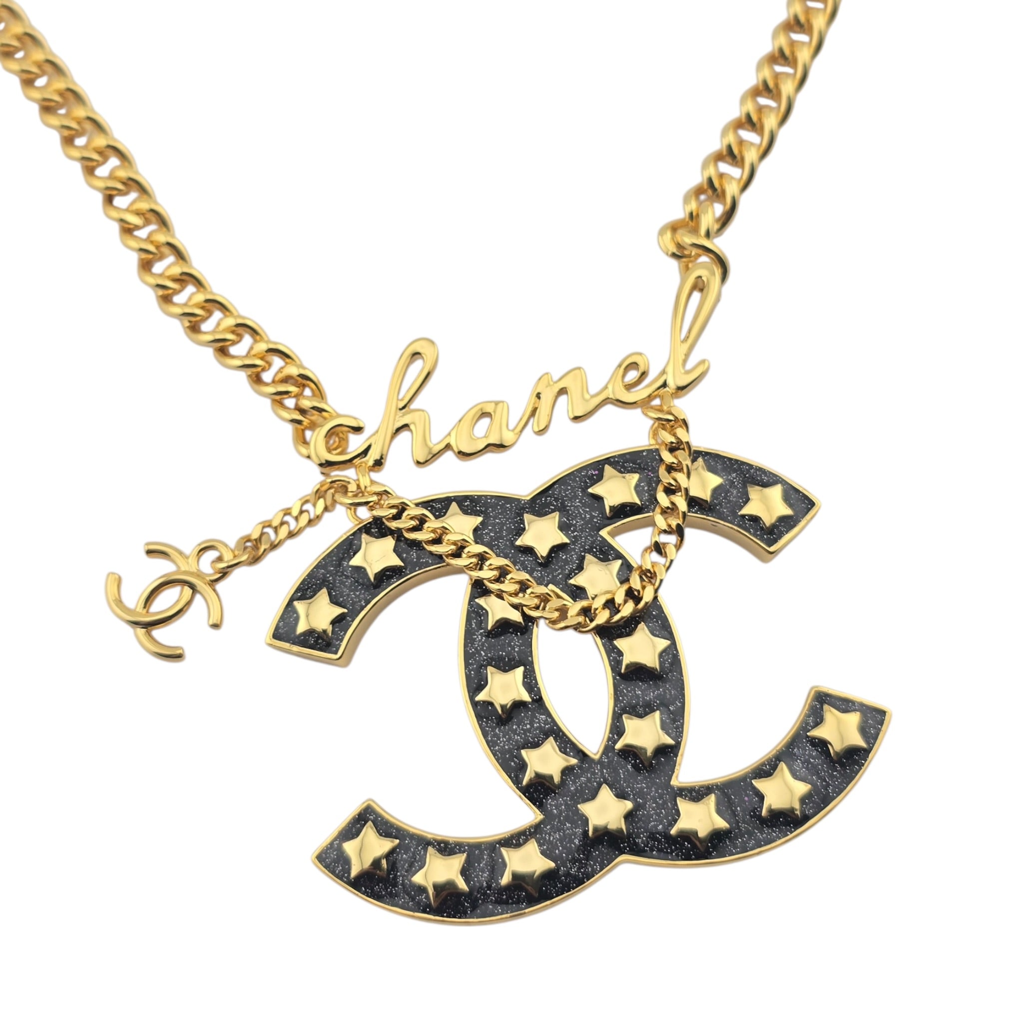 Chanel CC Metal Resin Star Logo Necklace Gold Black 2024 CHANEL
