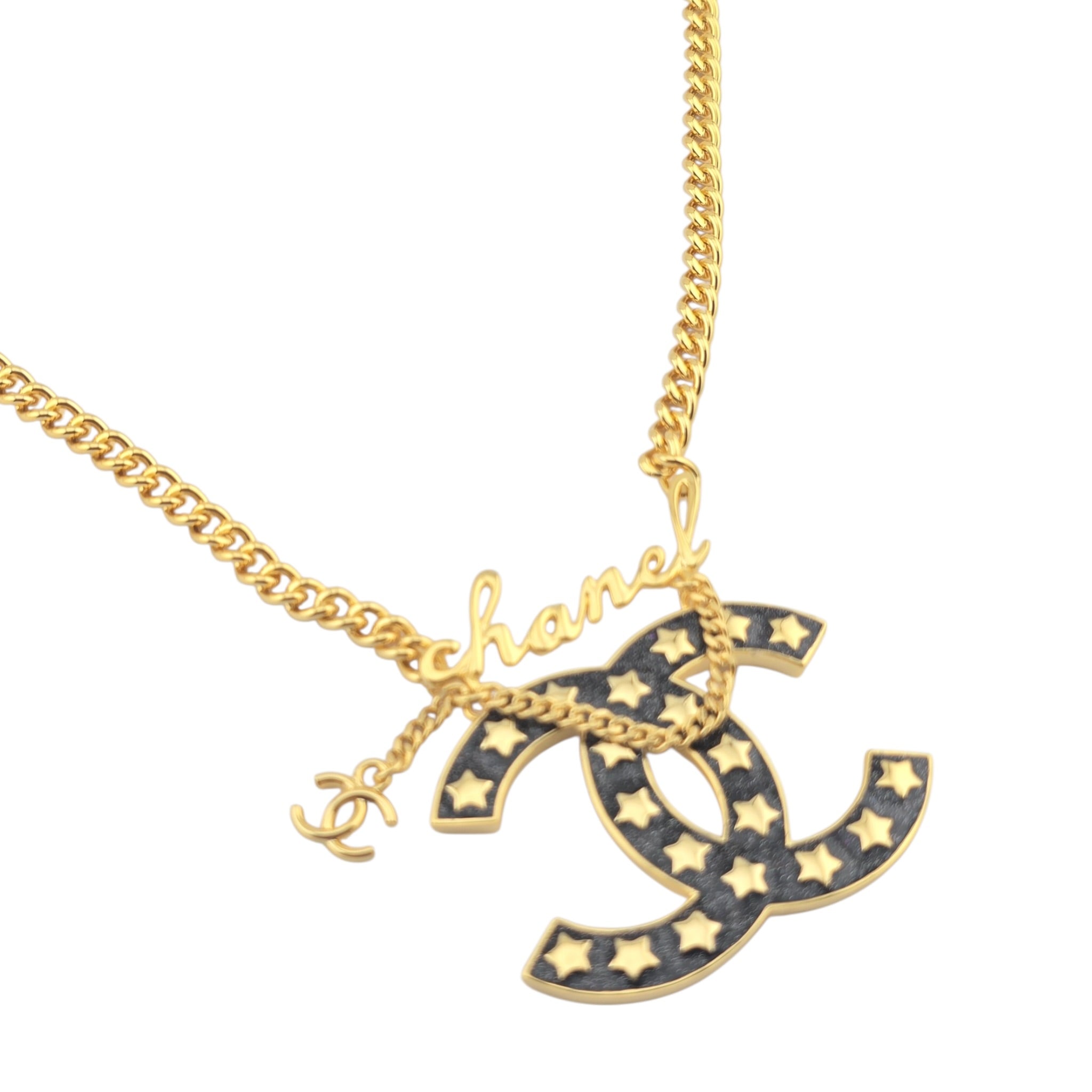 Chanel CC Metal Resin Star Logo Necklace Gold Black 2024 CHANEL