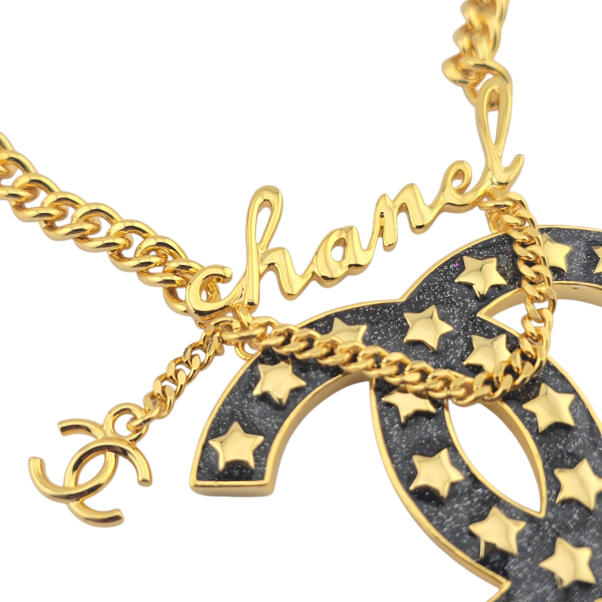 Chanel CC Metal Resin Star Logo Necklace Gold Black 2024 CHANEL
