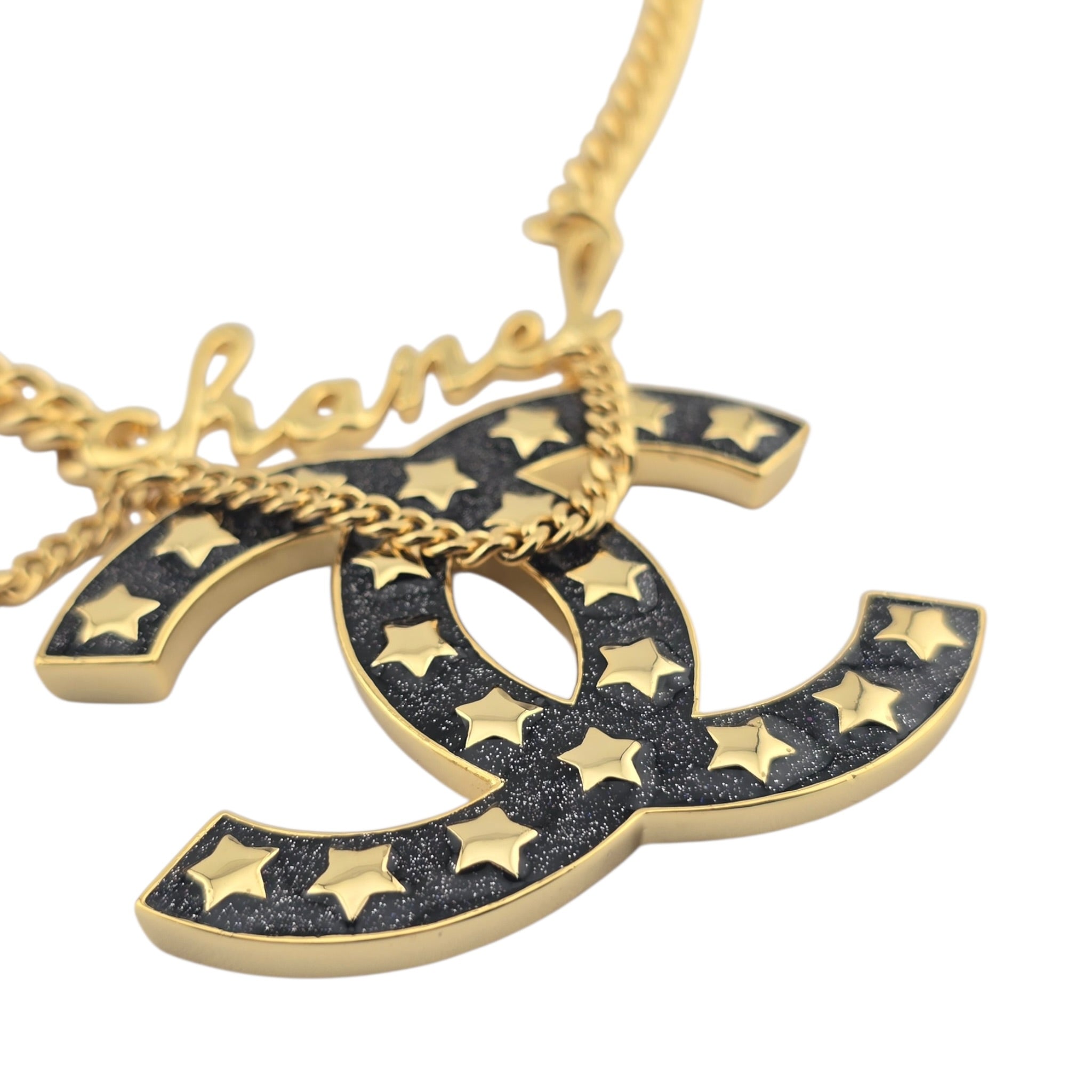 Chanel CC Metal Resin Star Logo Necklace Gold Black 2024 CHANEL