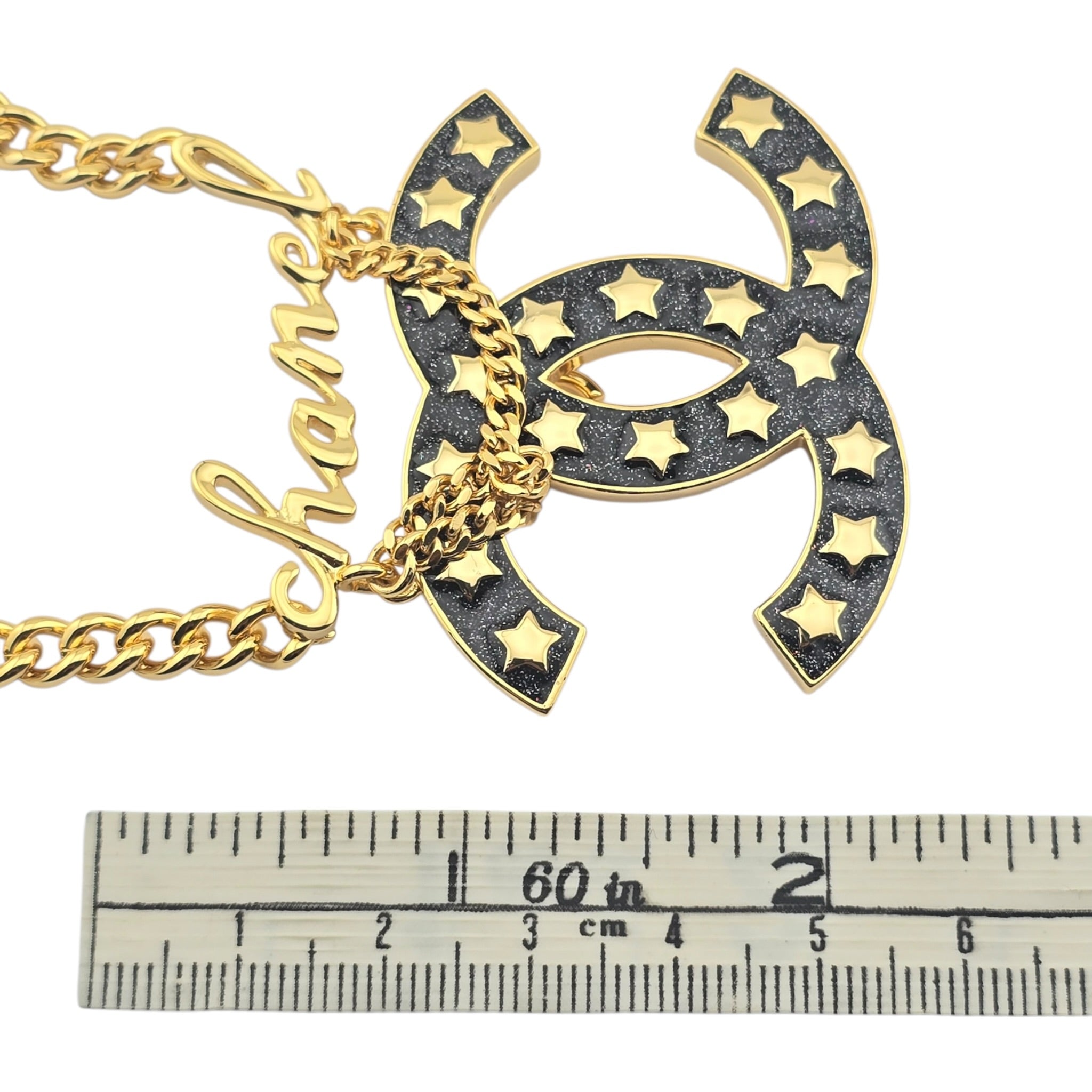 Chanel CC Metal Resin Star Logo Necklace Gold Black 2024 CHANEL