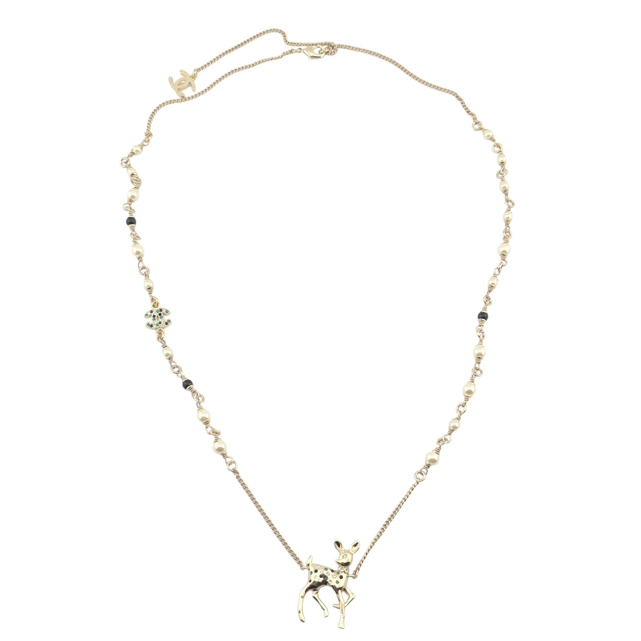 Chanel CC Deer Pendant Crystal Gold Necklace 26C CHANEL